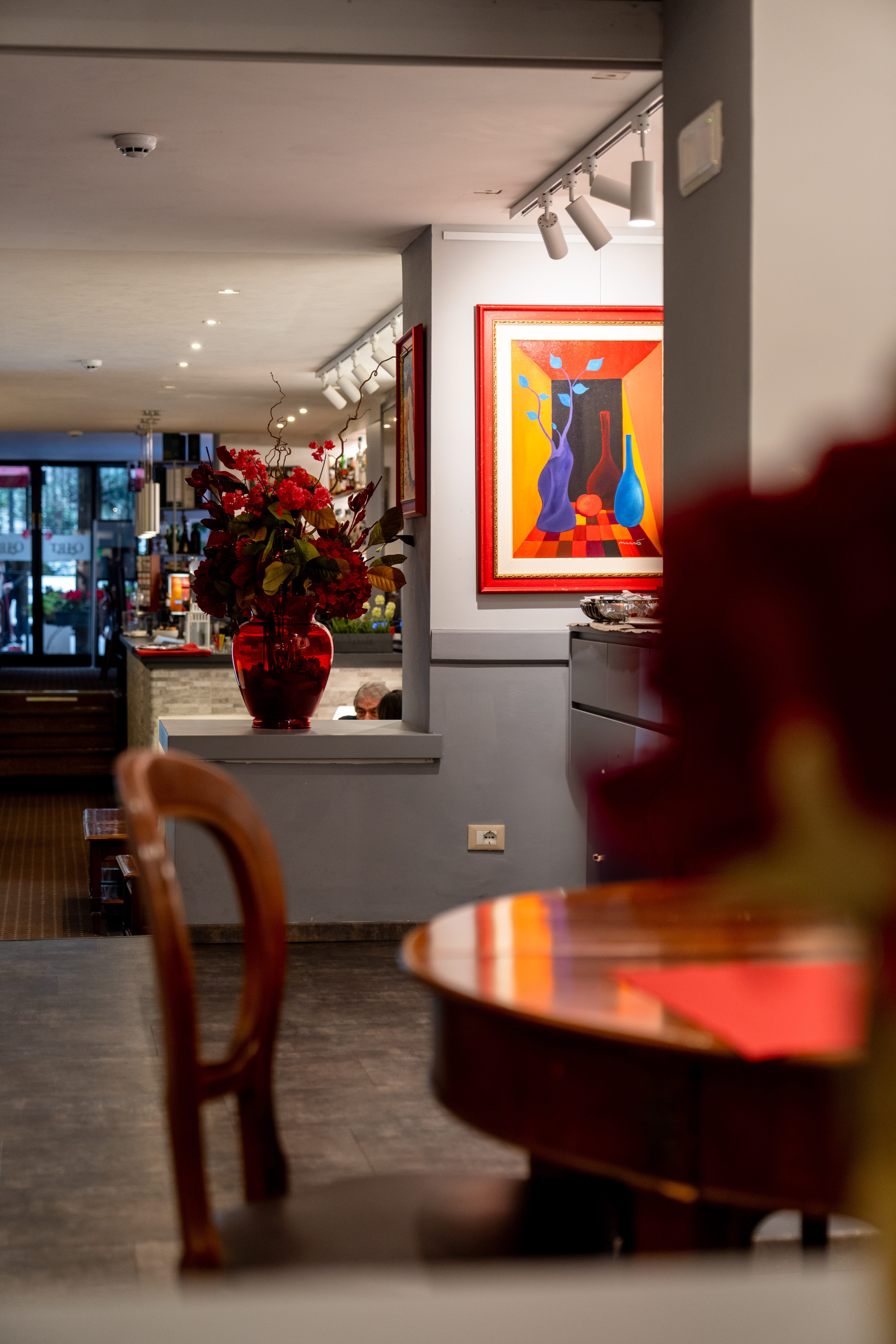 a table with a vase of flowers