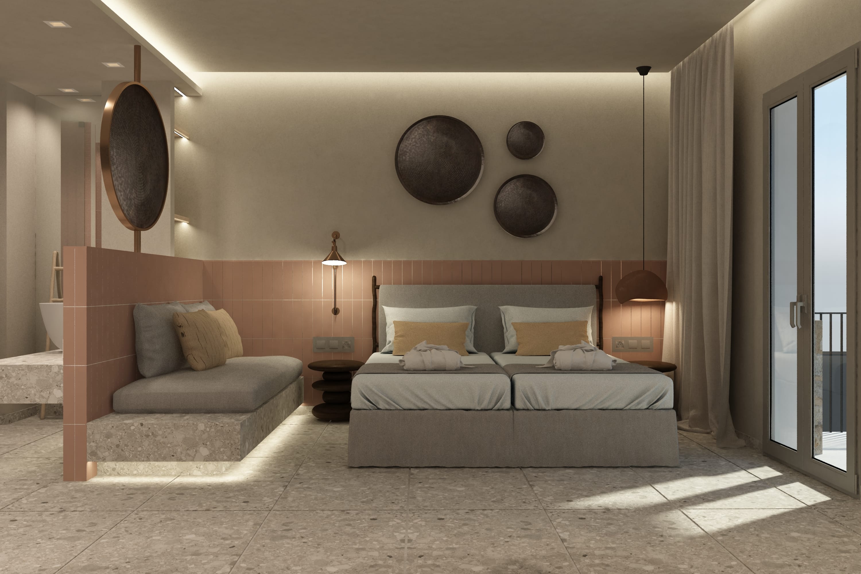 a bedroom with a bed and a chair