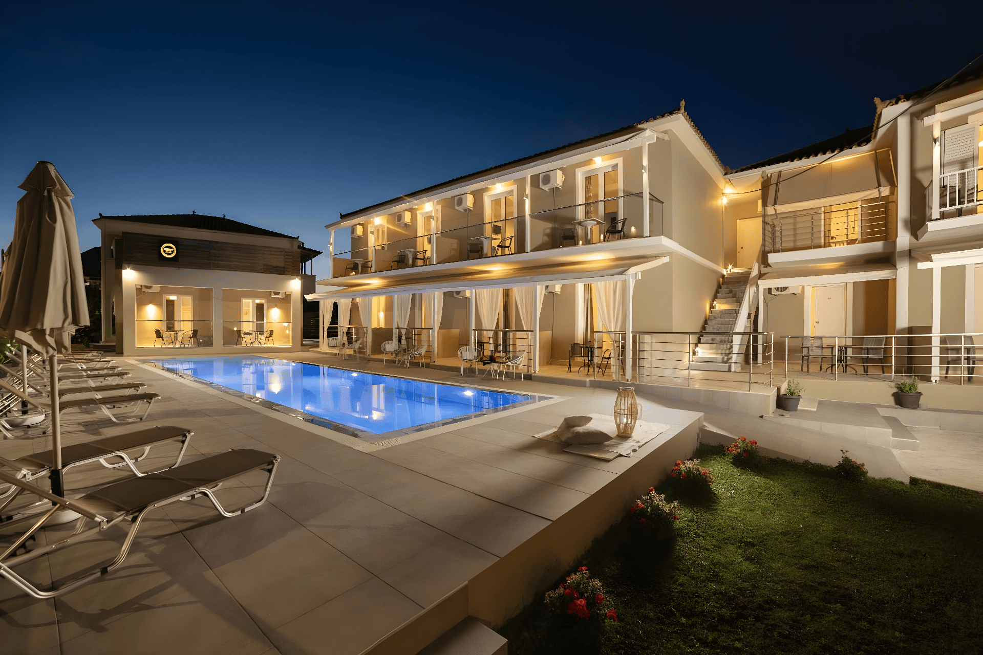 a house with a pool and a deck