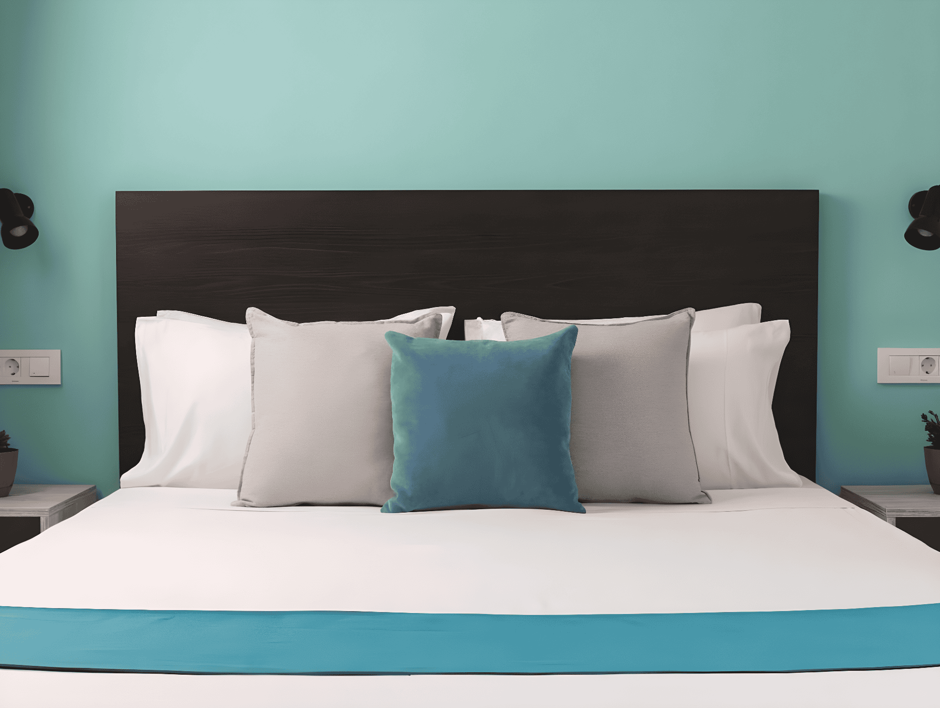 a bed with pillows