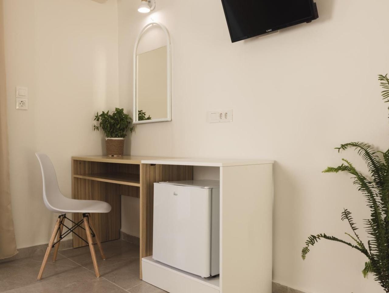 a room with a desk and a chair