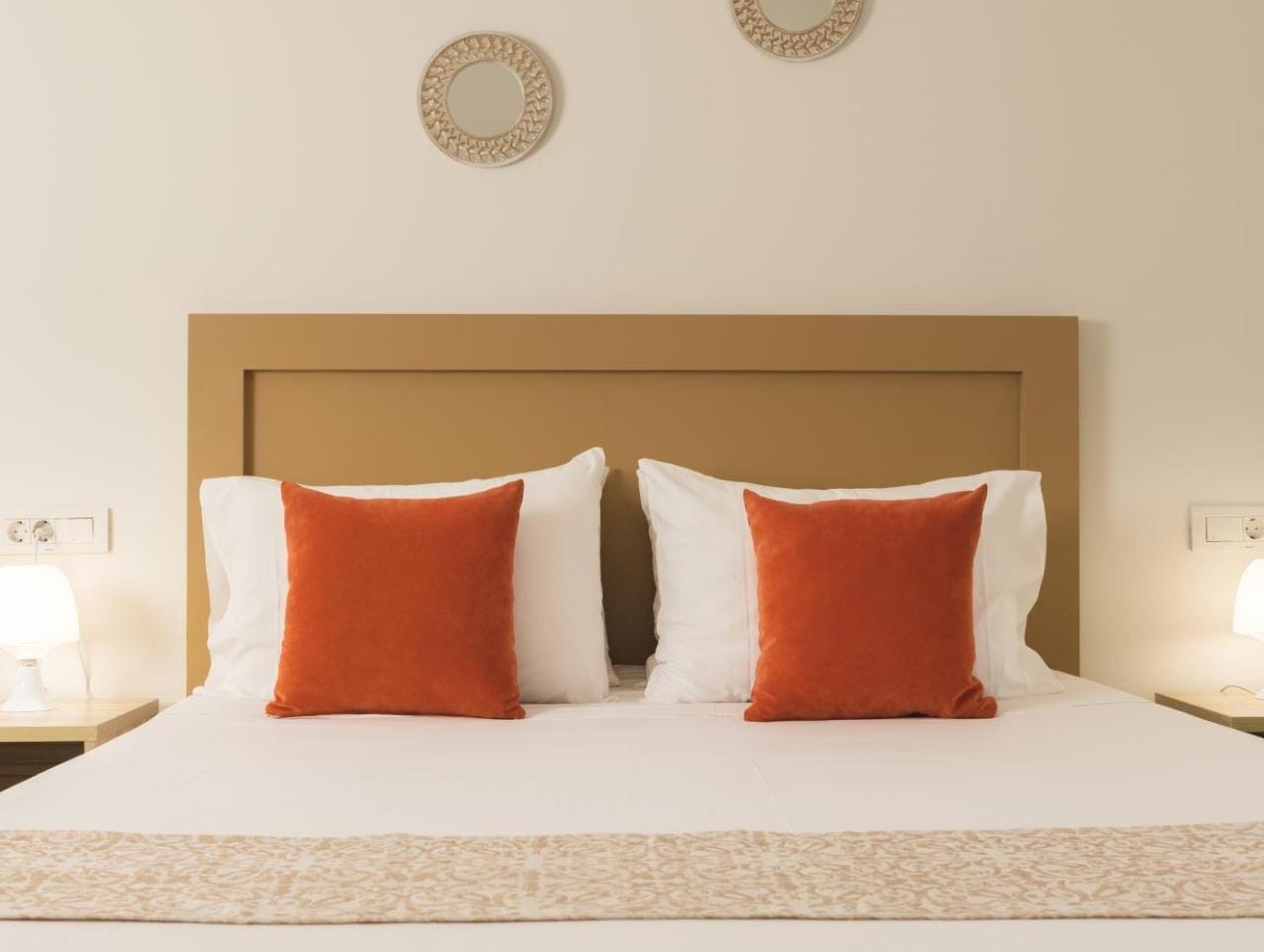 a bed with pillows