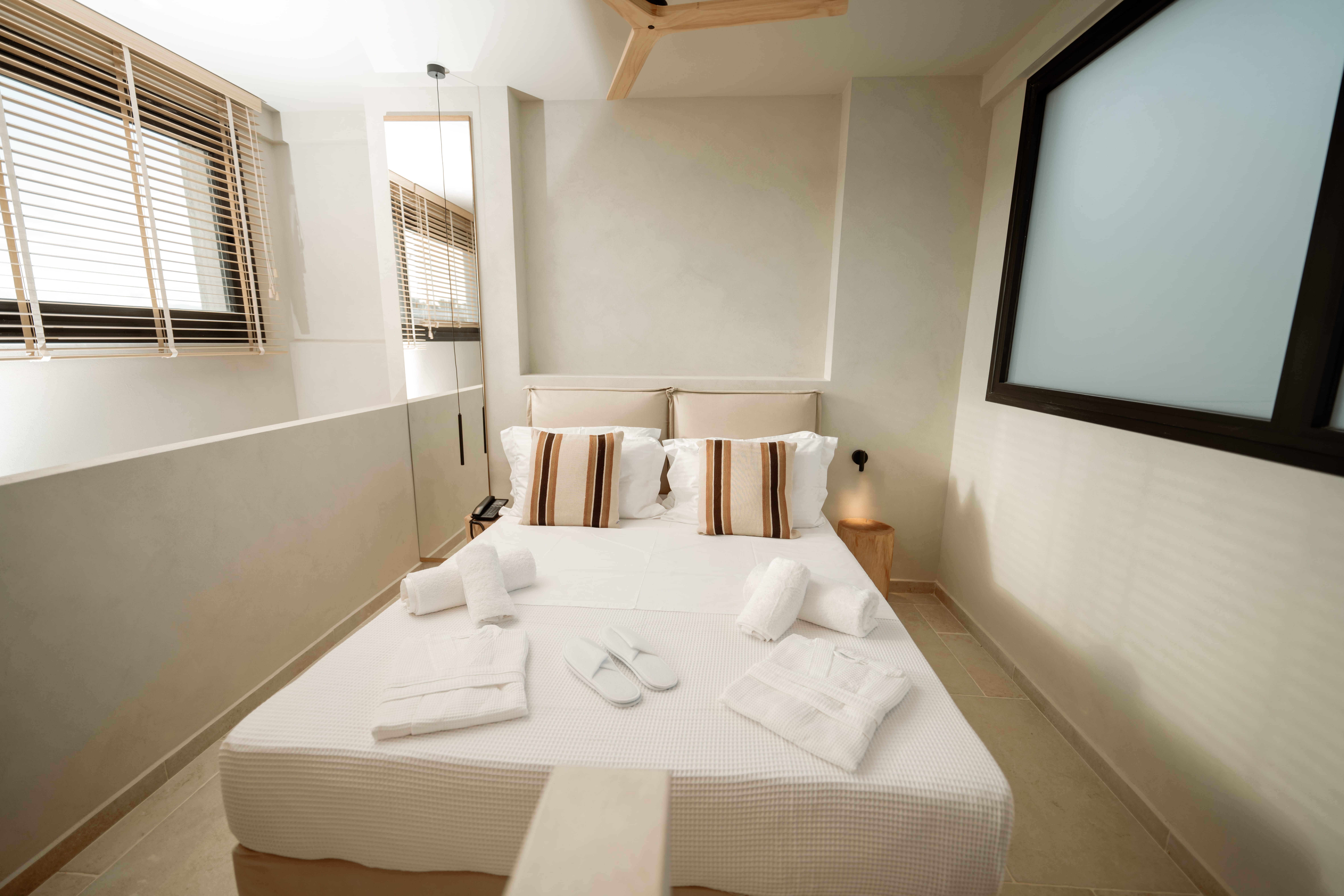 a bathroom with a large bed