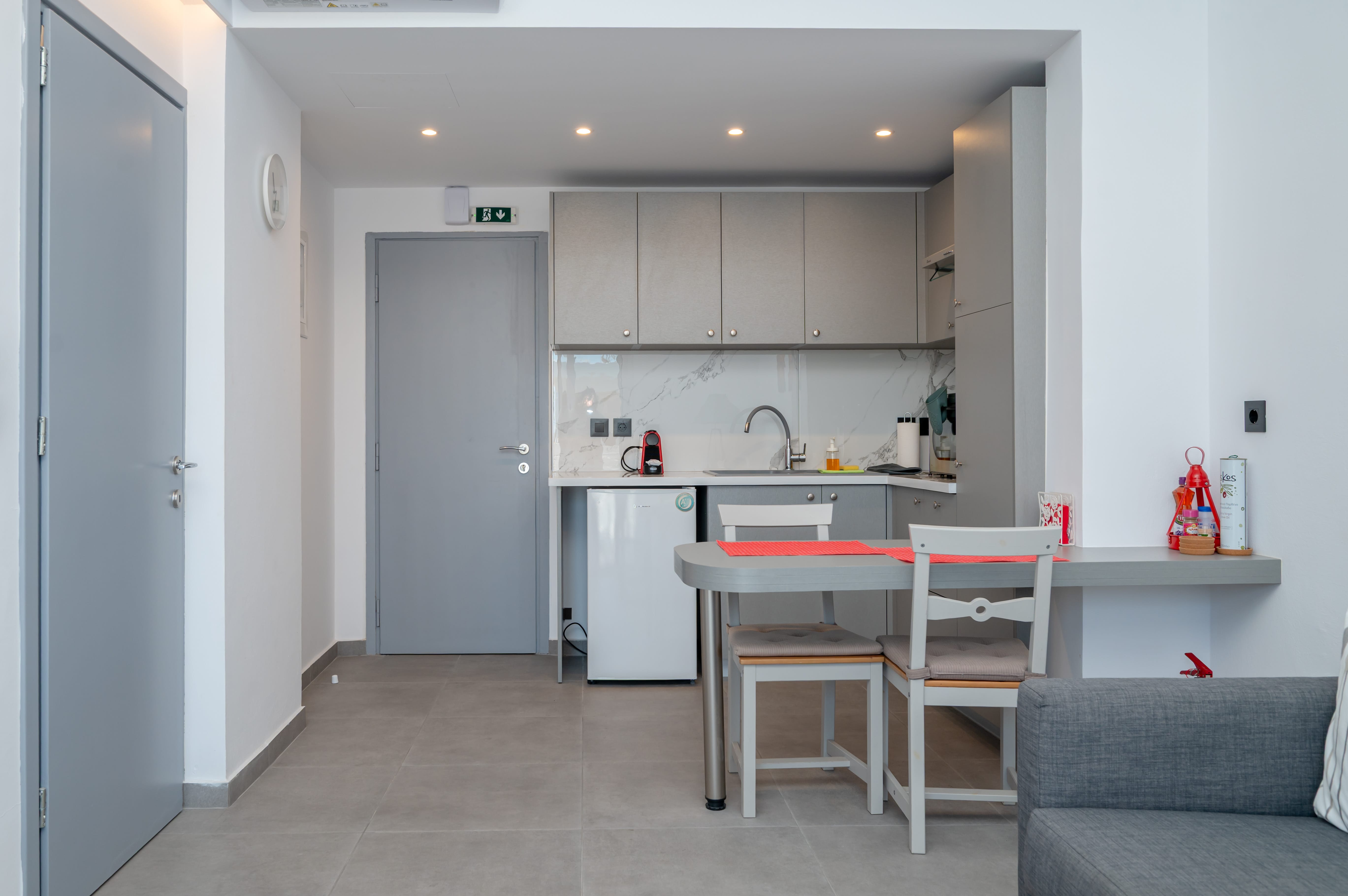 a kitchen and dining area