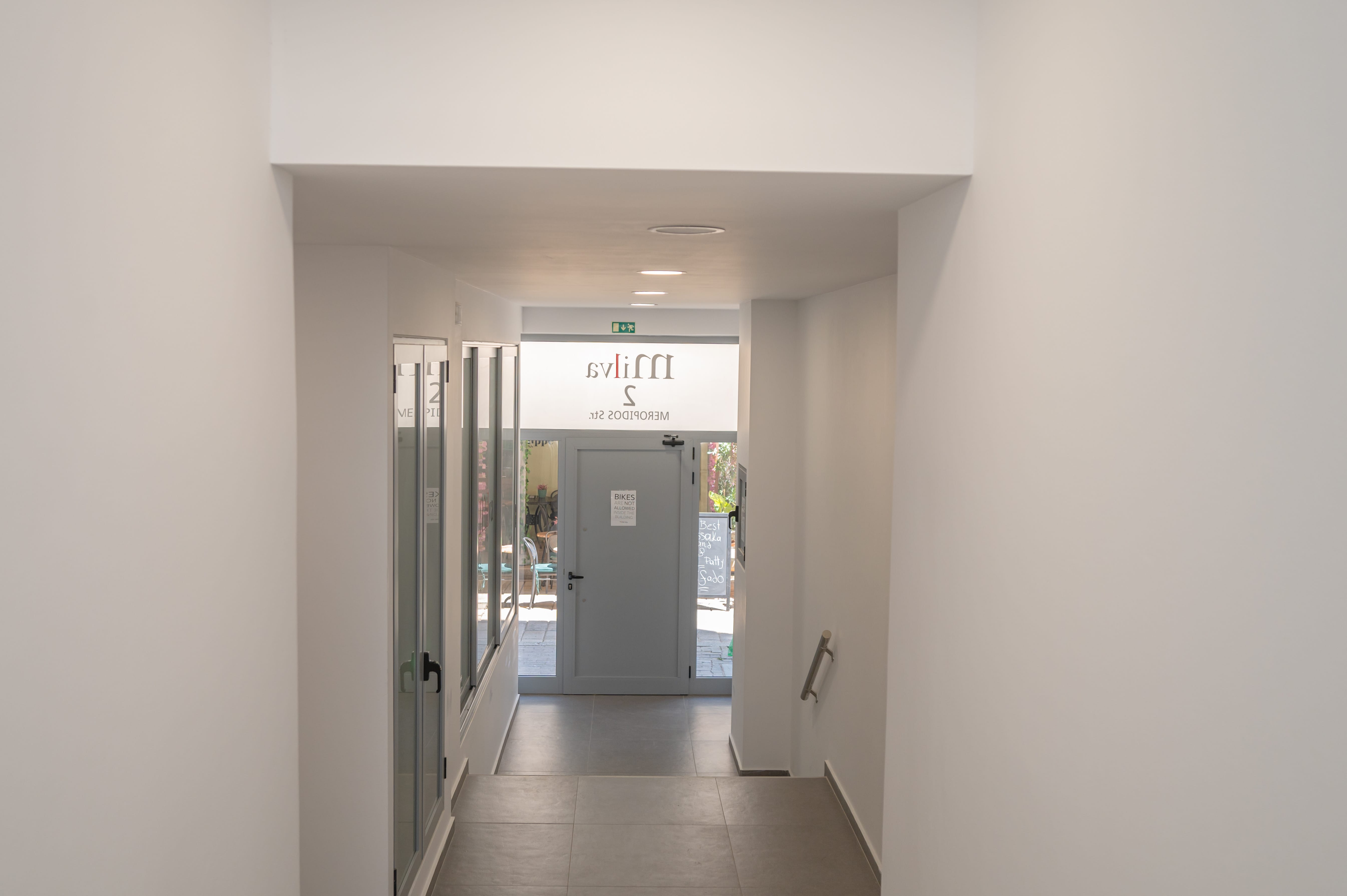 a hallway with a door