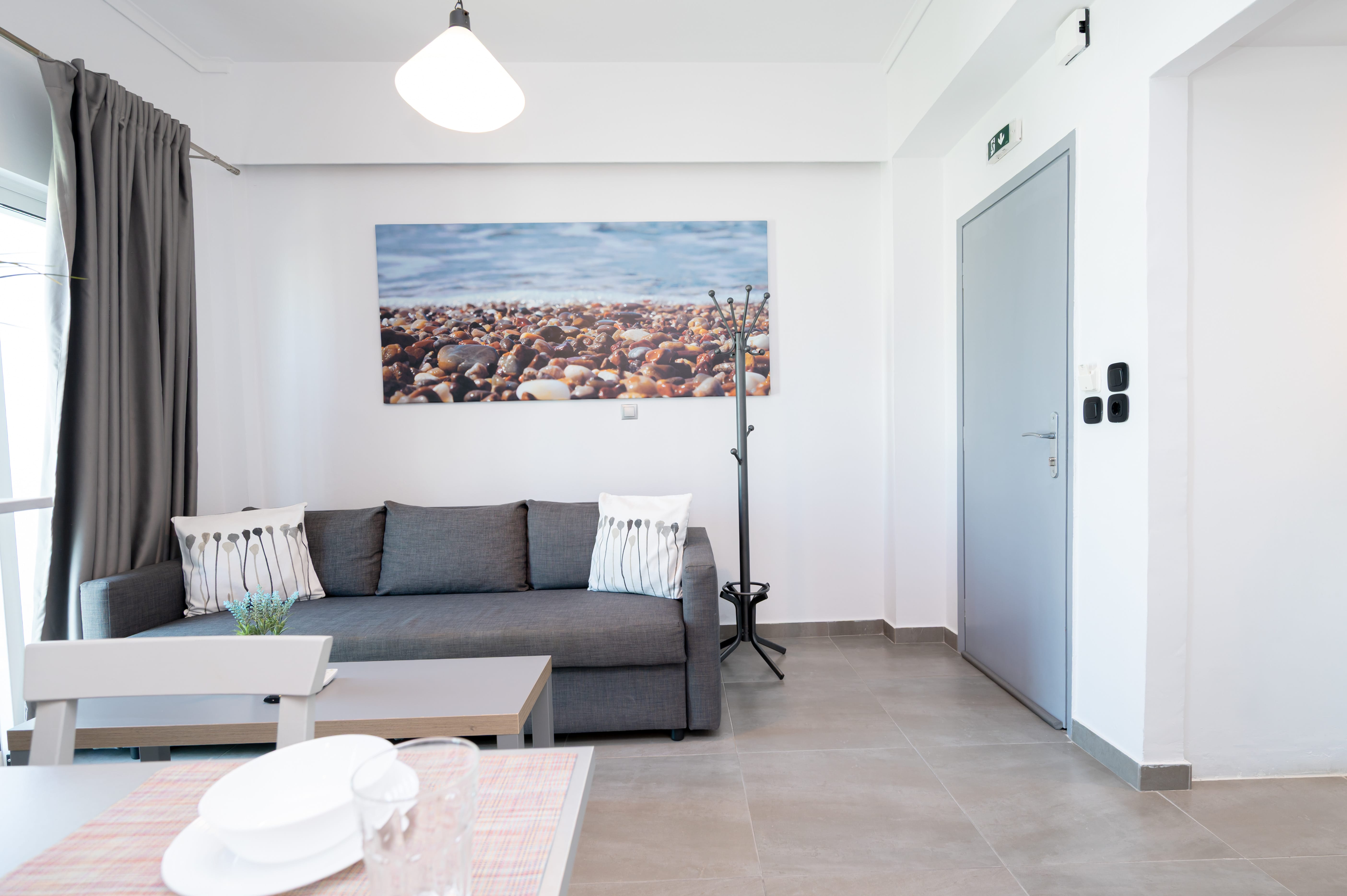 a living room with a couch and a table