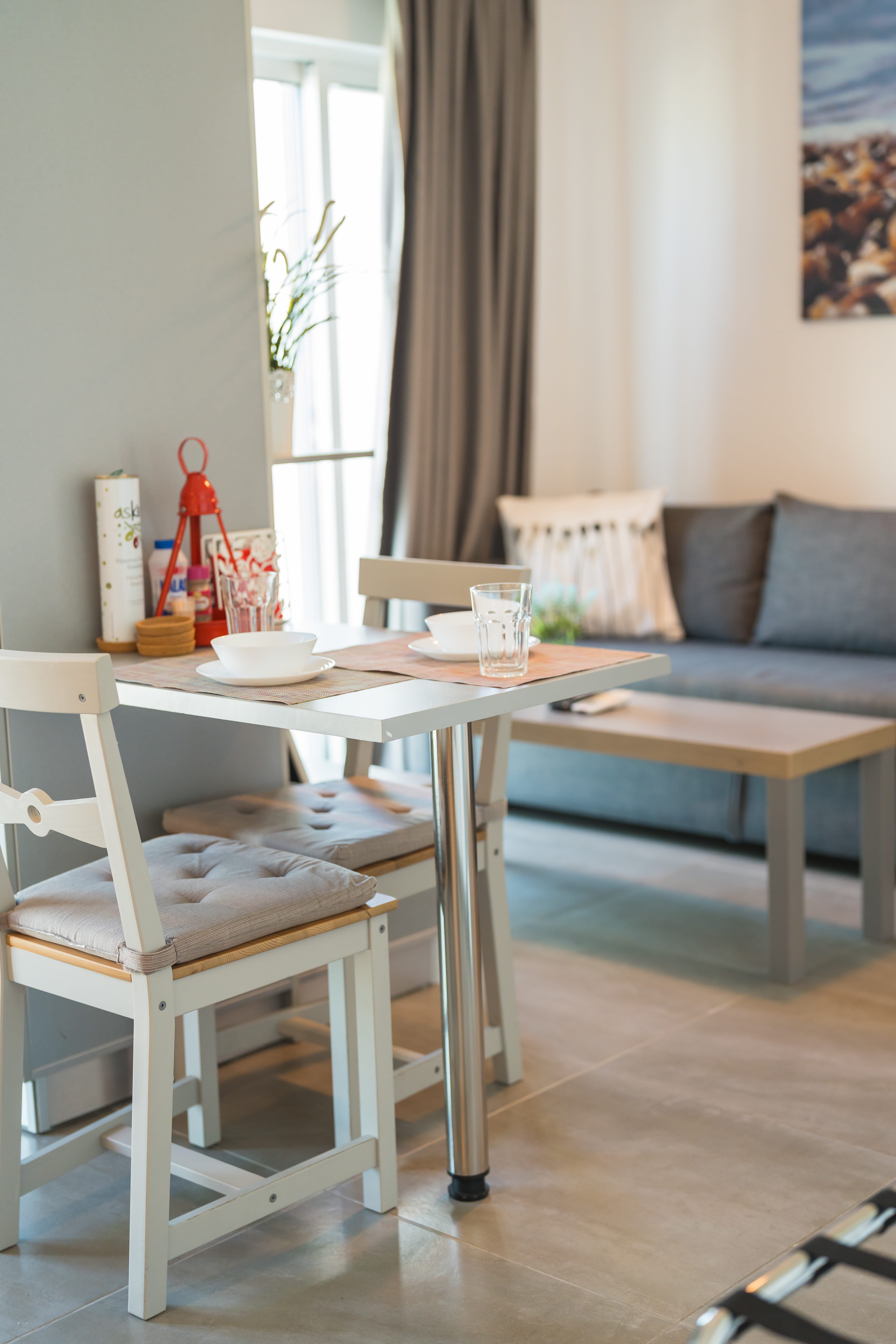 a table and chairs in a room