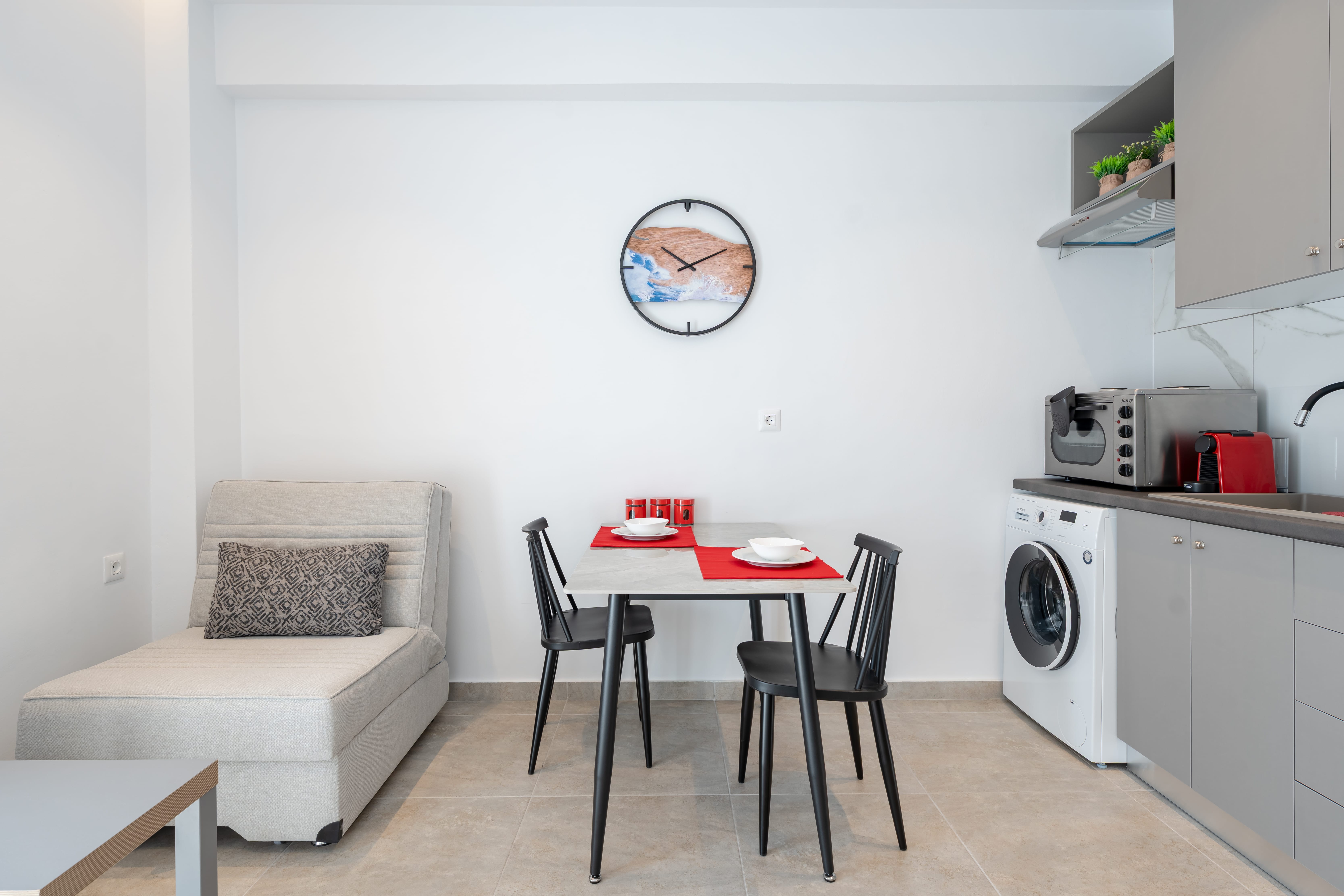 a room with a couch and a table
