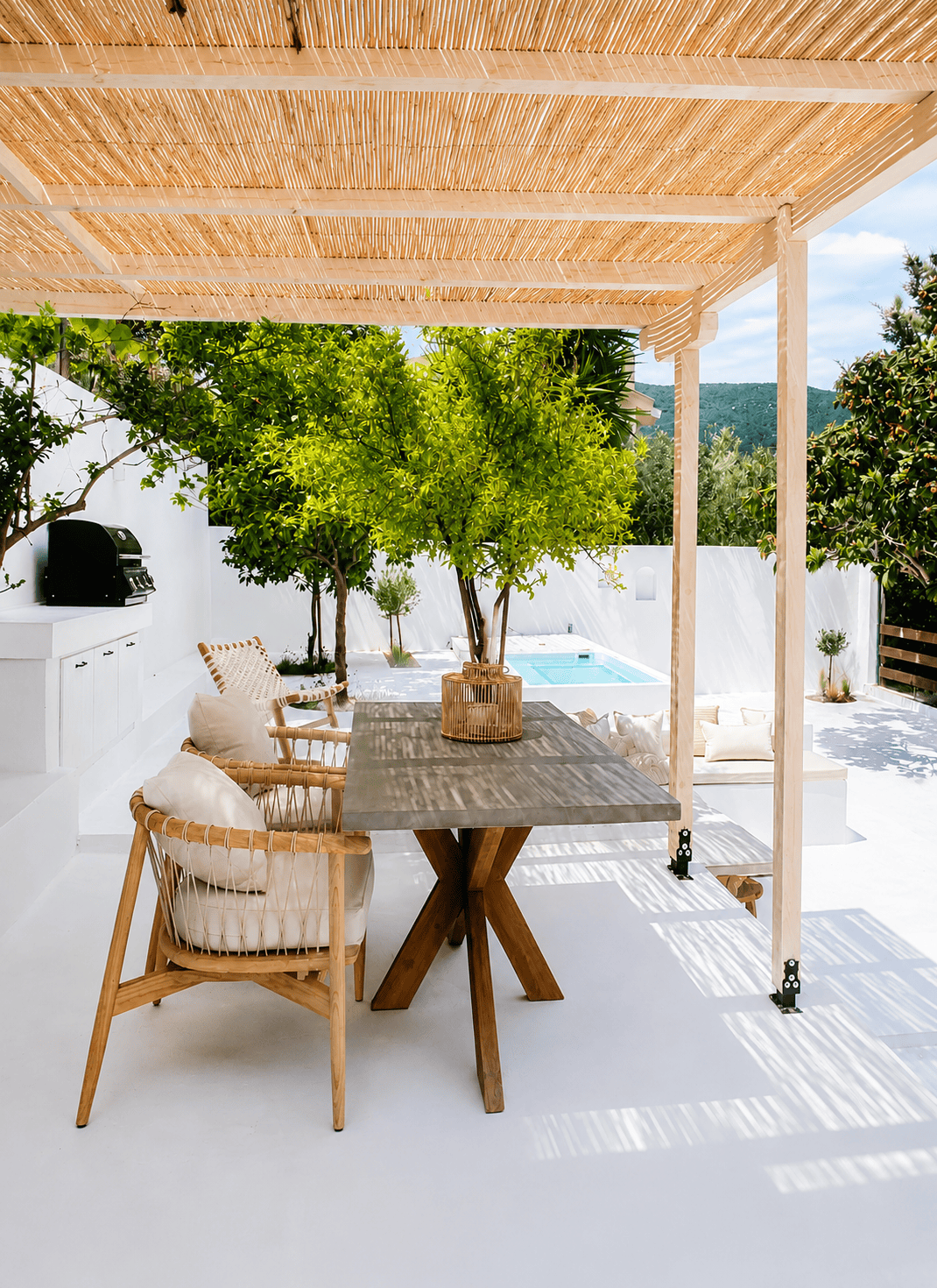 a table and chairs on a patio