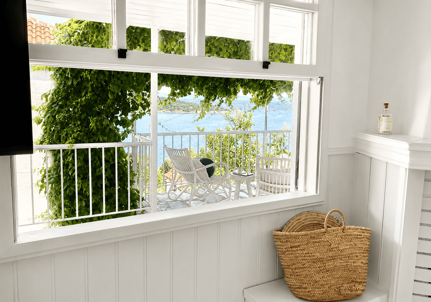 a basket on a window sill