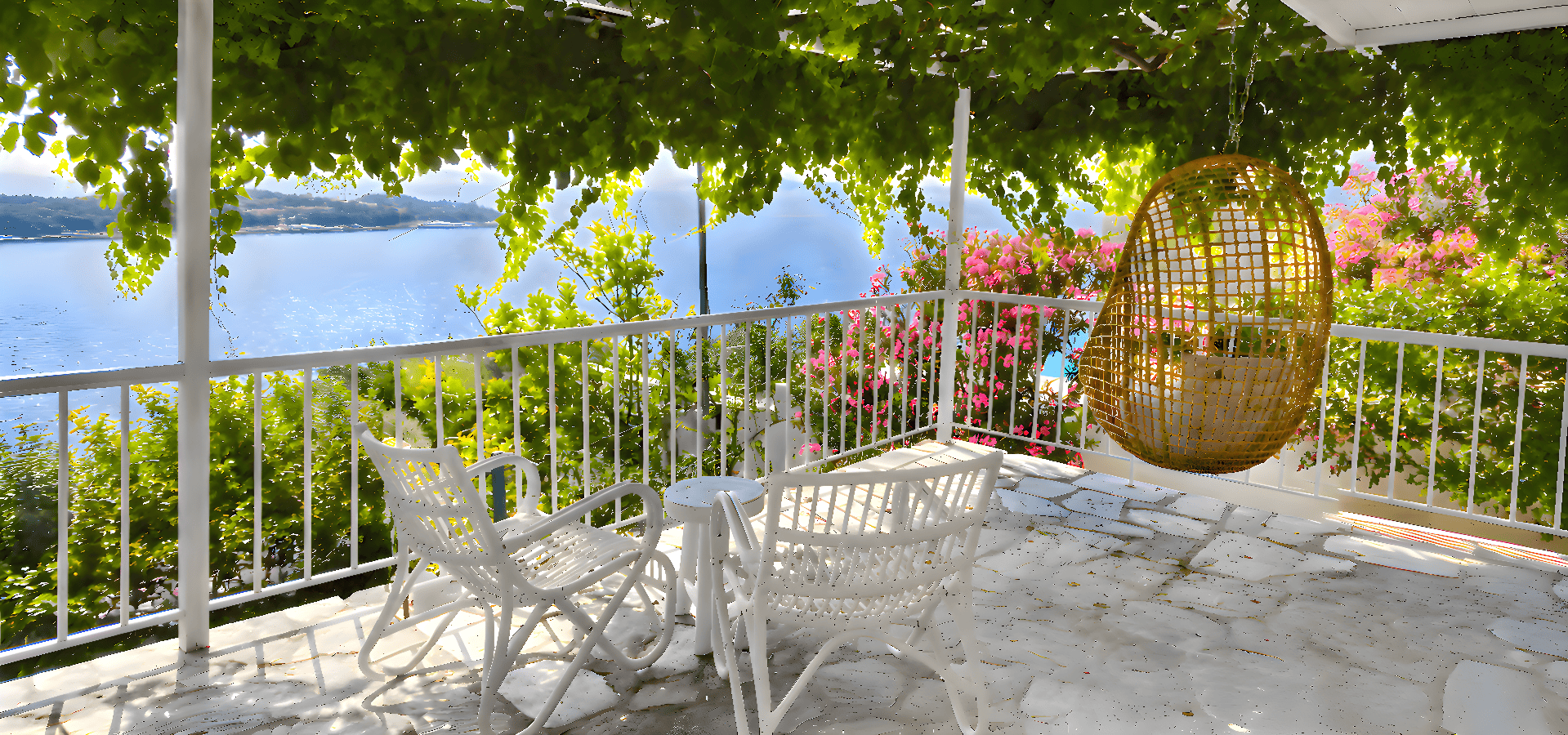a table and chairs on a patio