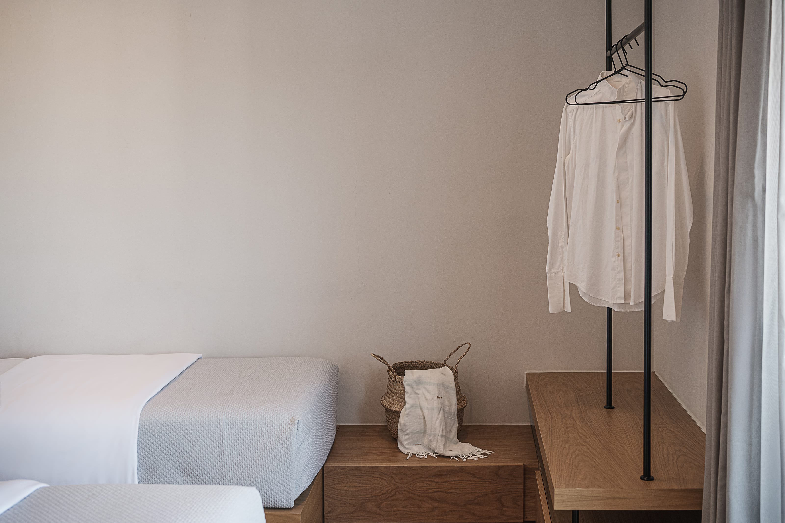 a room with a bed and a table