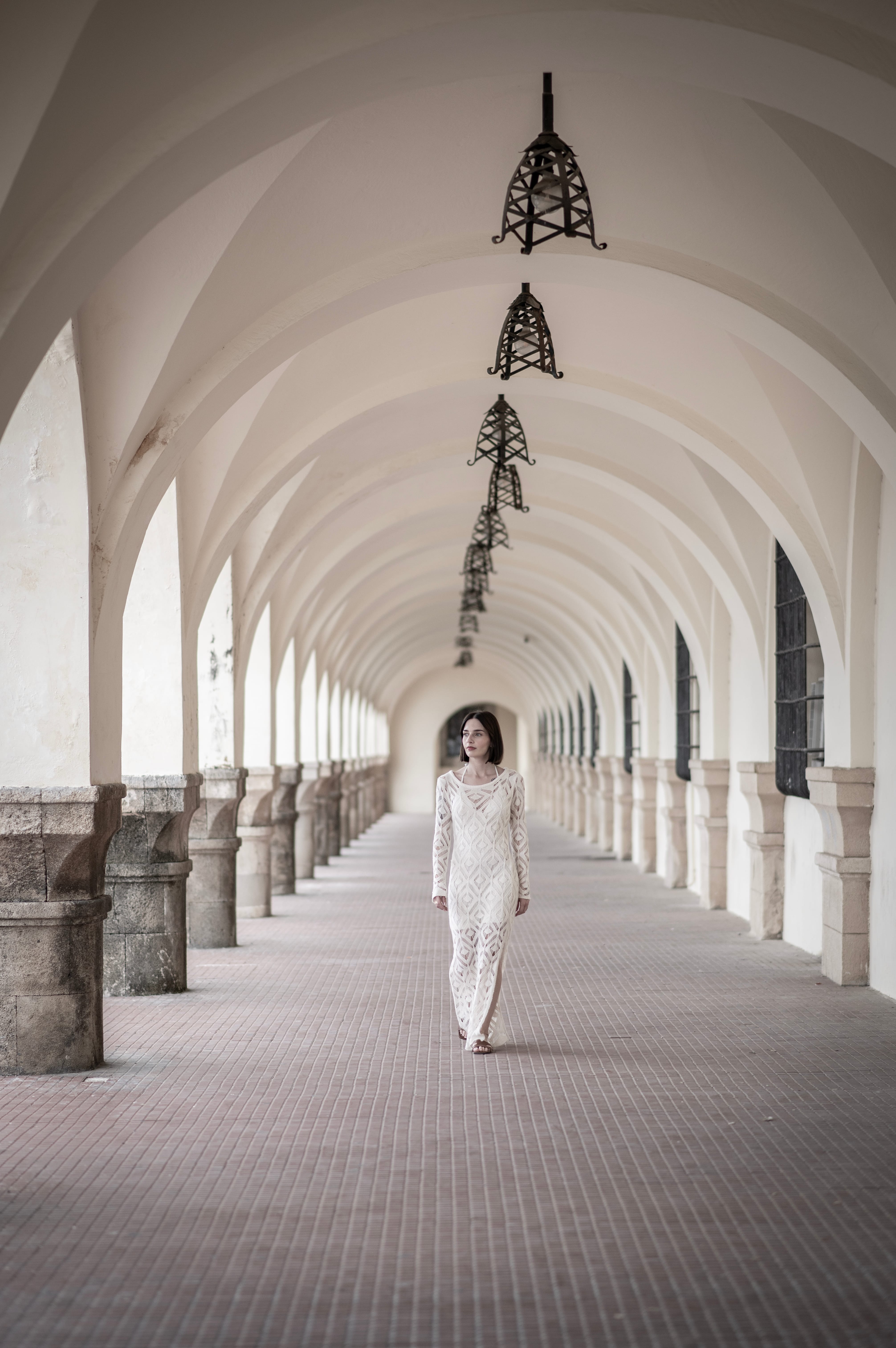 a person walking in a large building