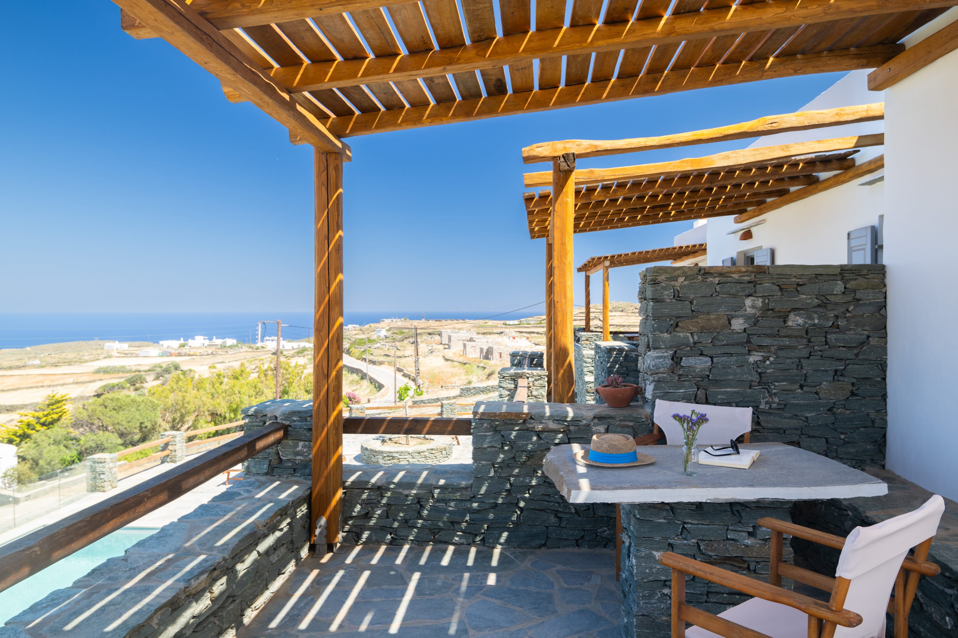 a table and chairs on a patio
