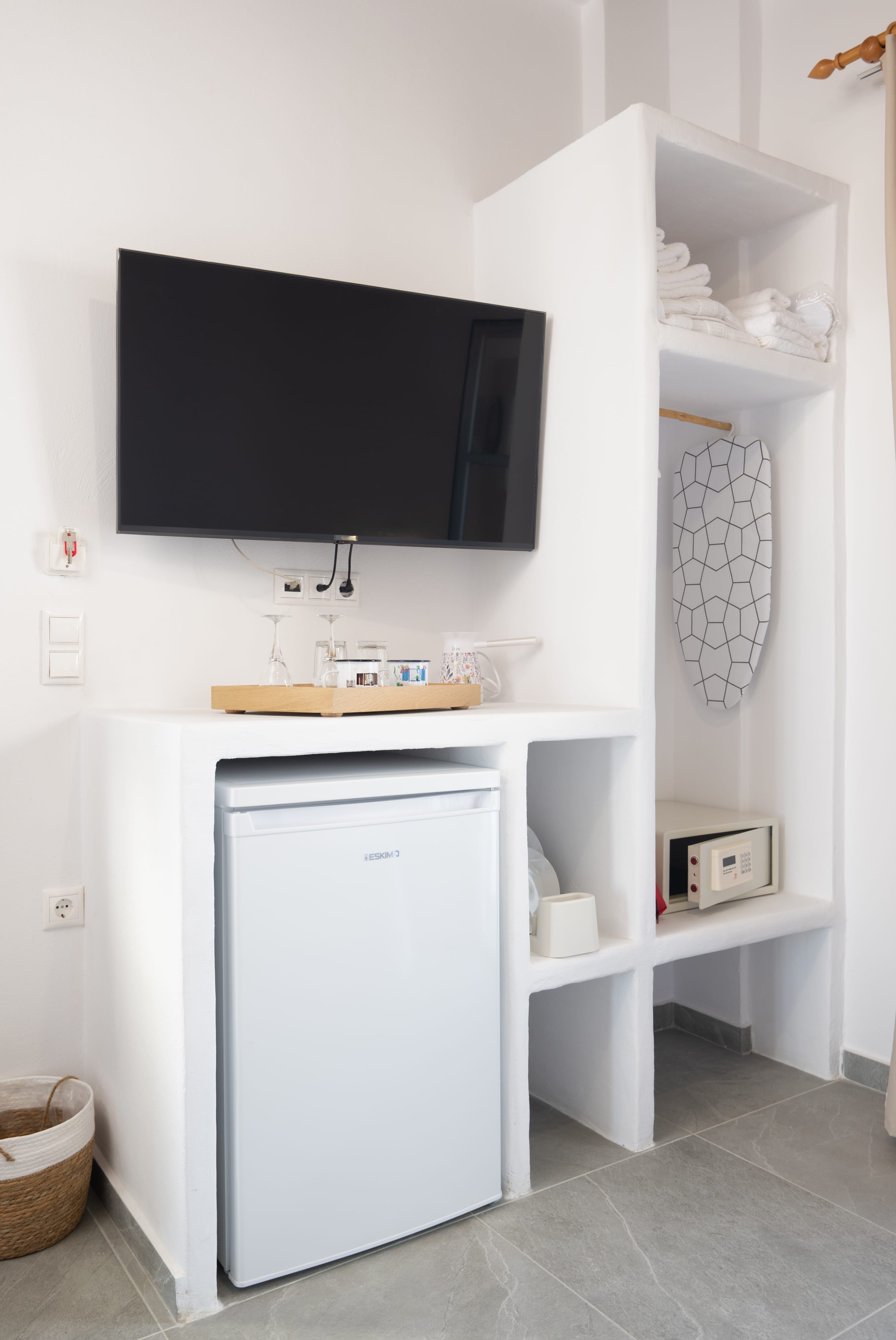 a tv on a shelf