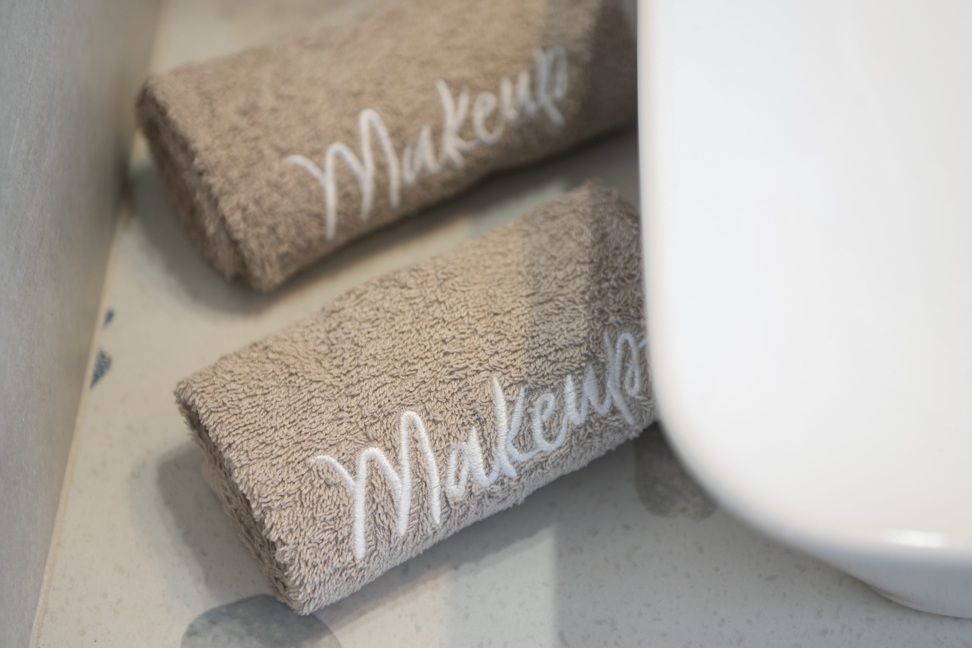a close-up of towels on a counter