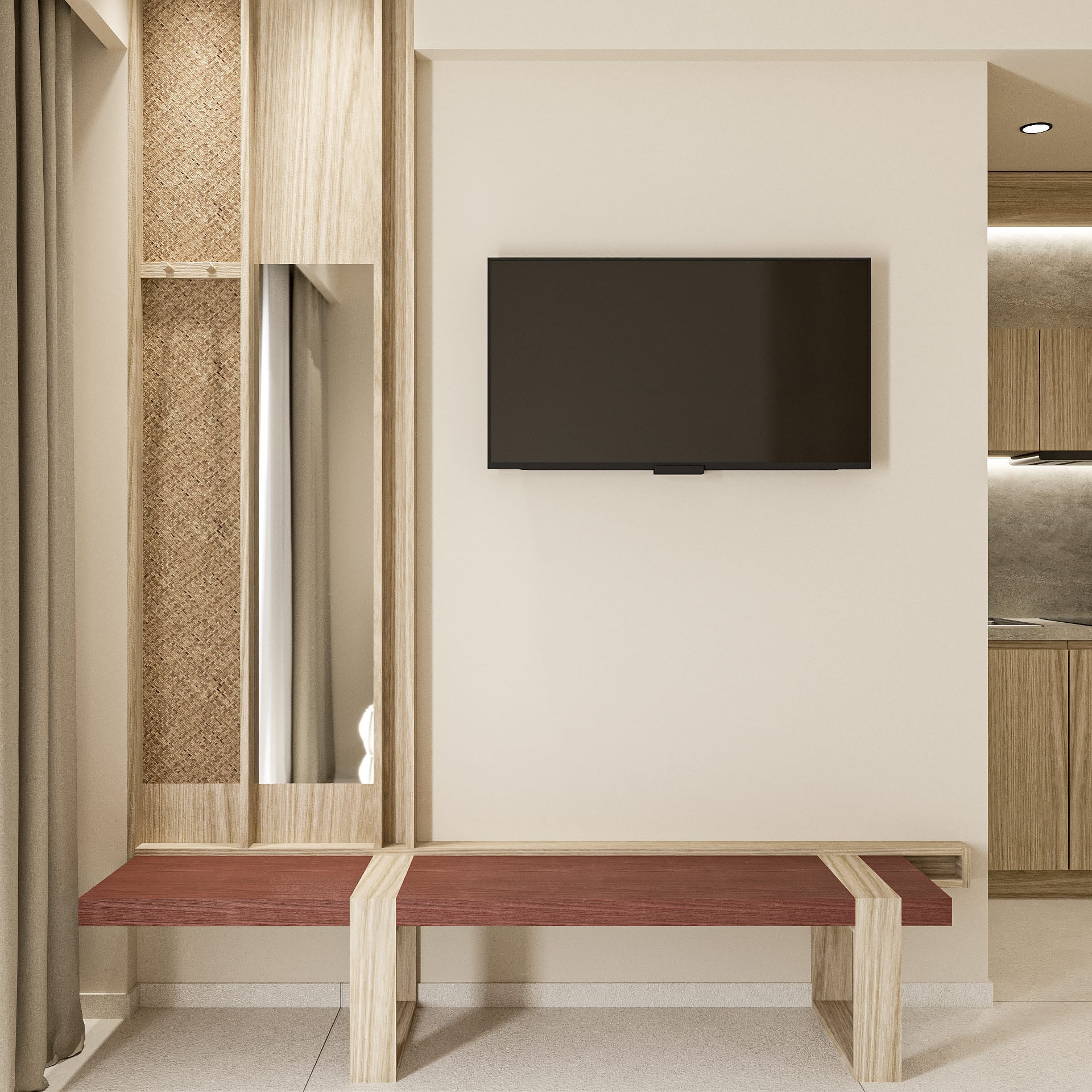 a bench in a room
