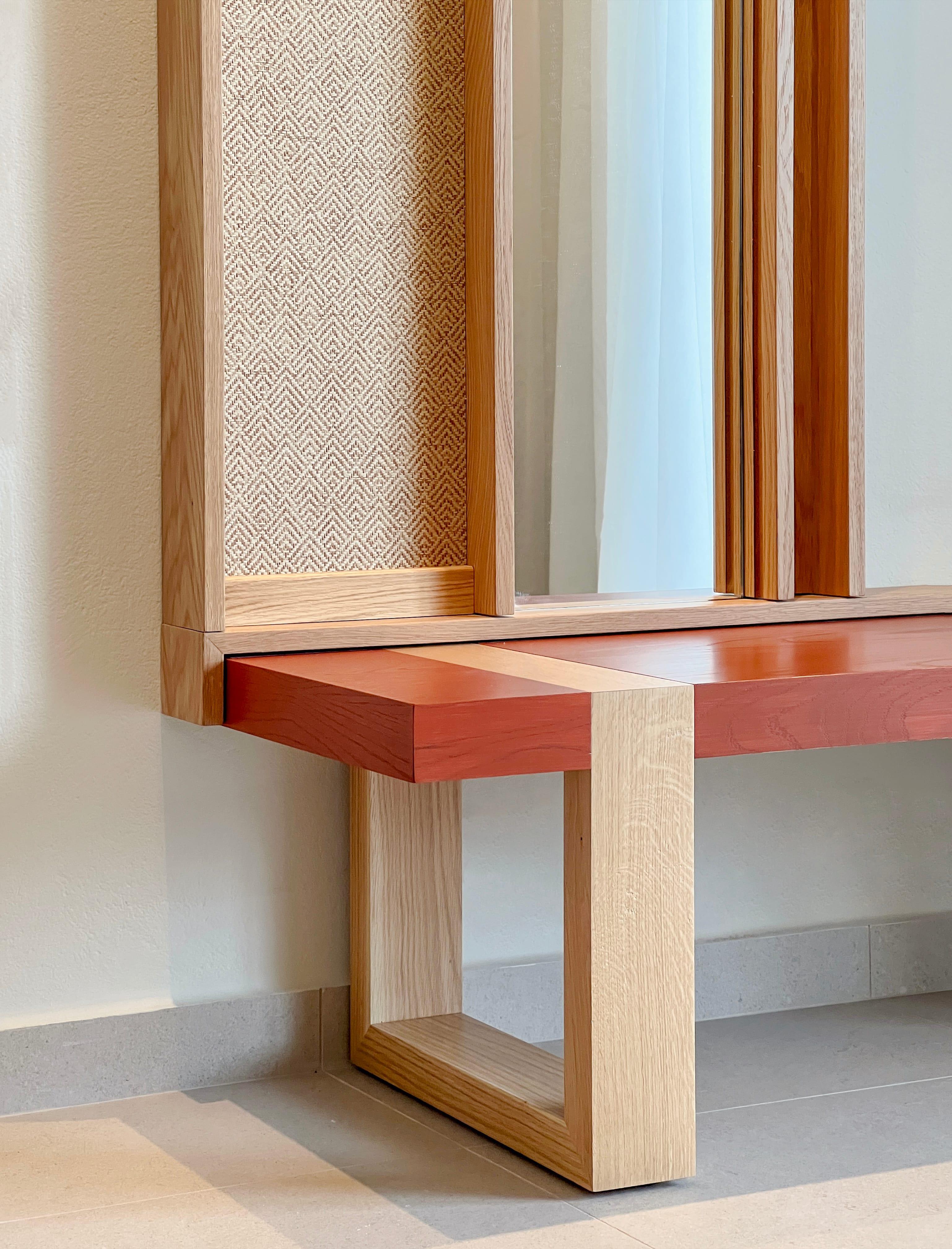 a wooden table in a room