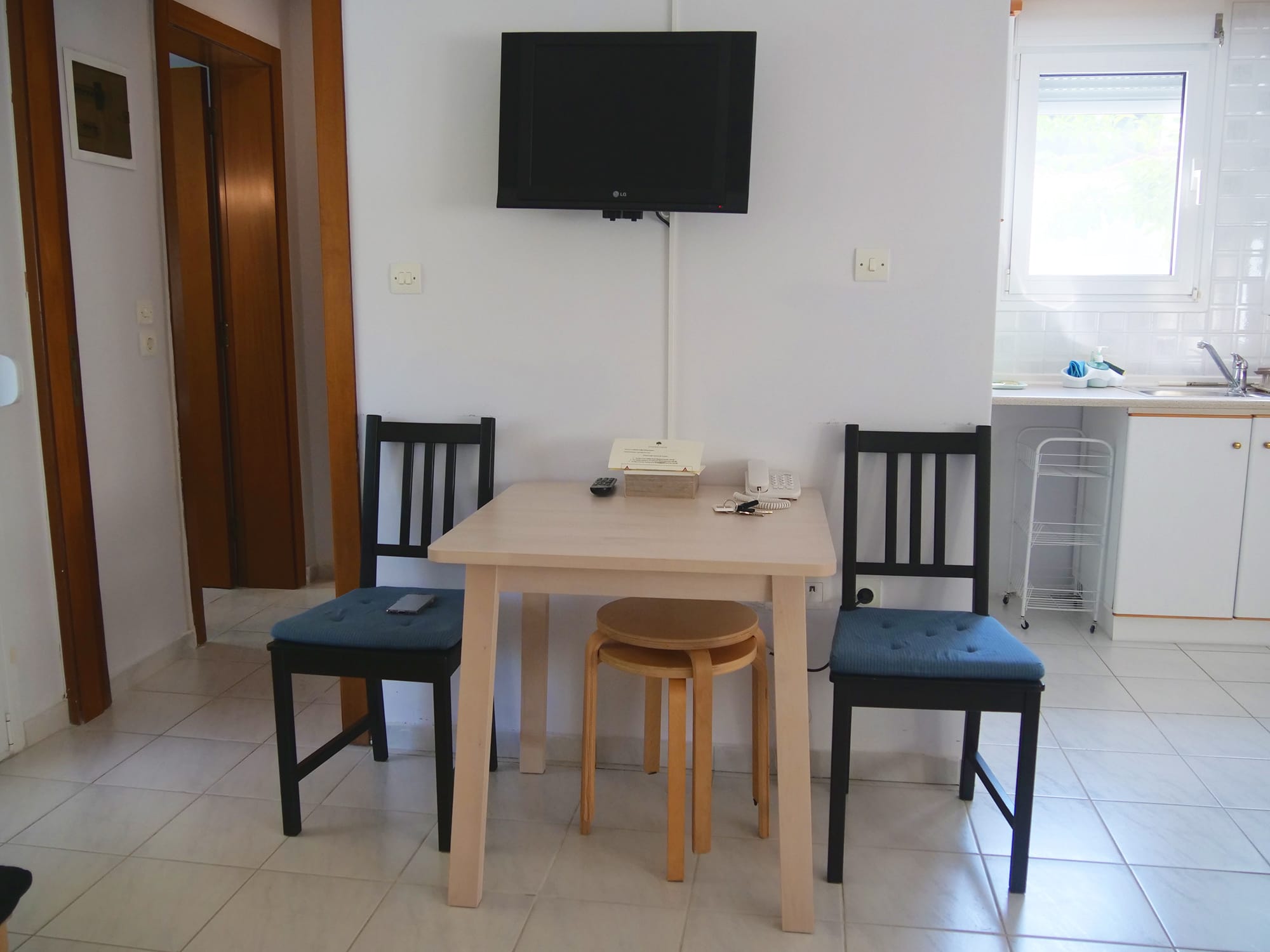 a table and chairs in a room
