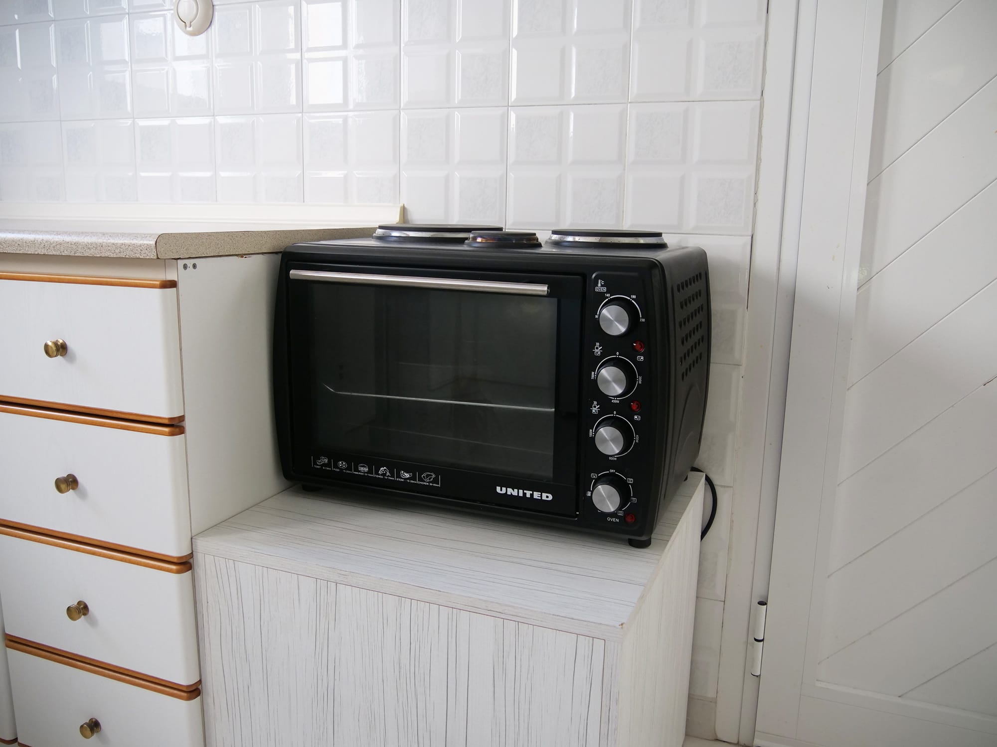 a microwave oven on a counter