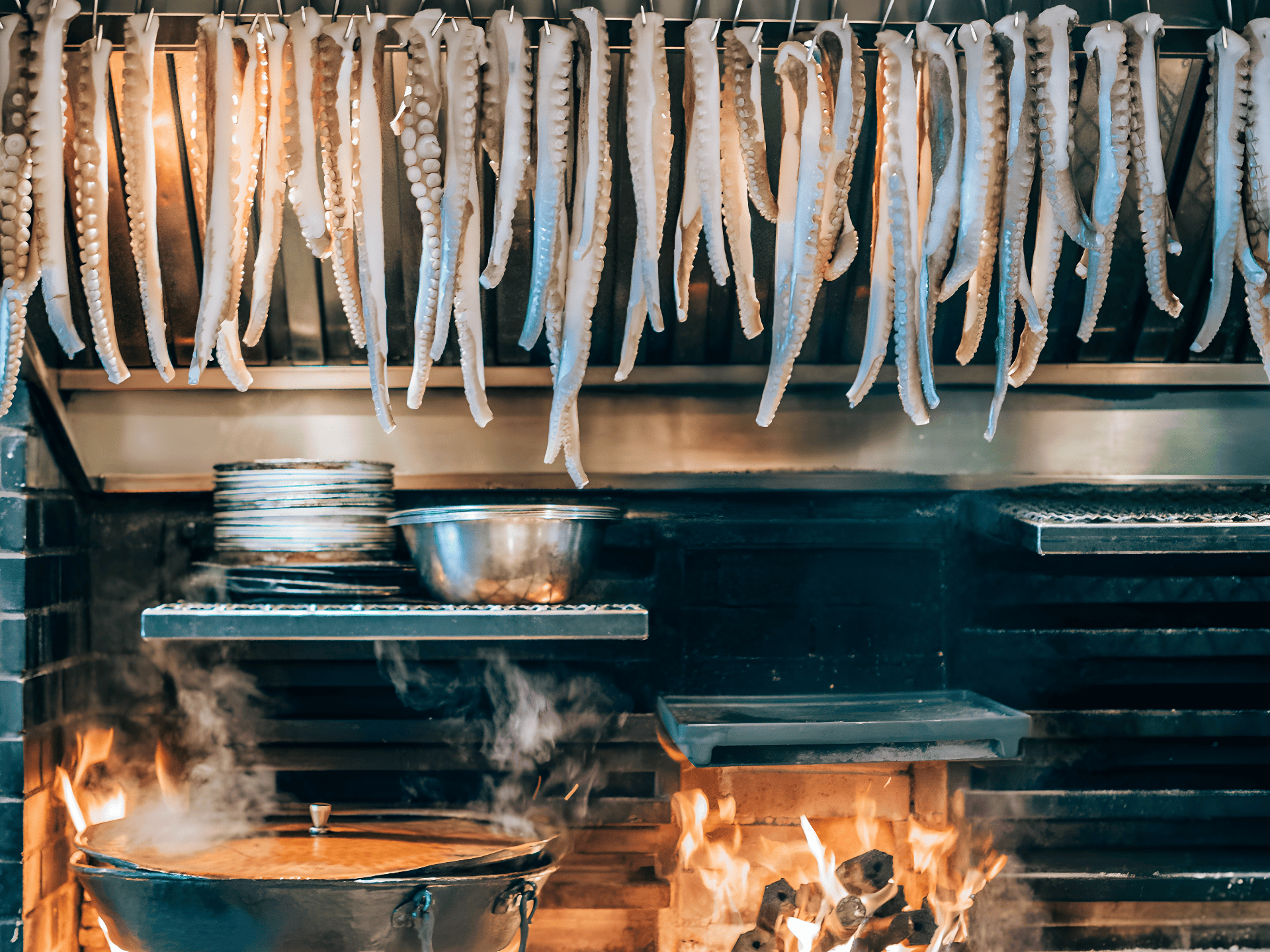 a shelf with many sausages on it