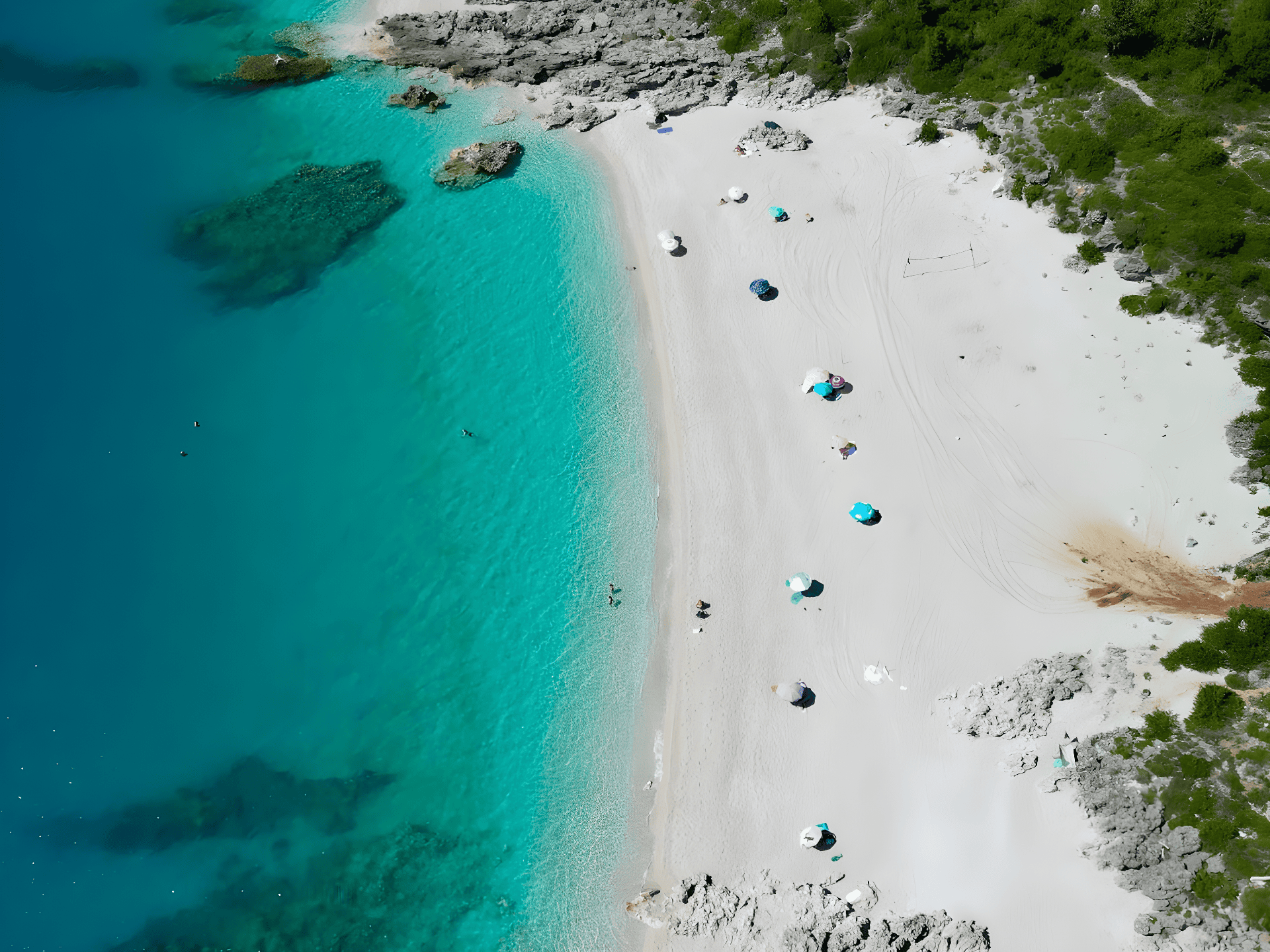 a beach with a body of water