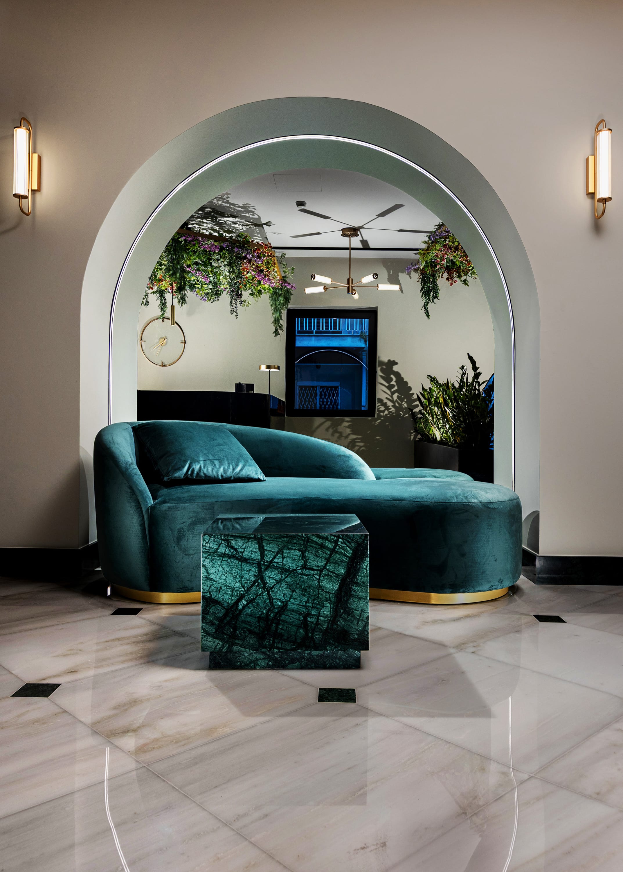 a room with a couch and a tv