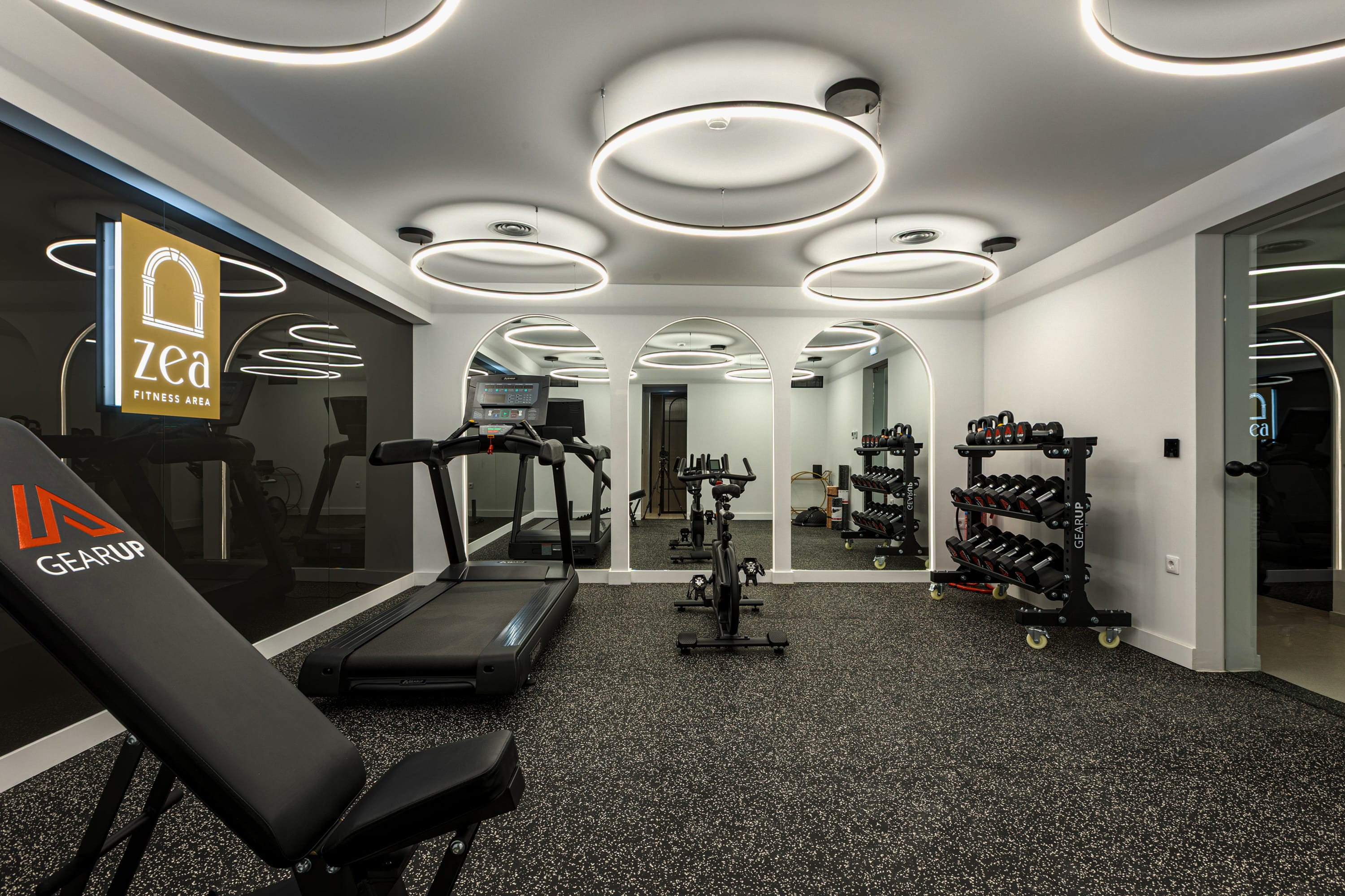 a gym with treadmills