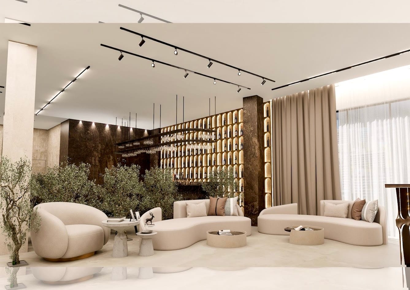 a room with a white couch and a white table with white chairs