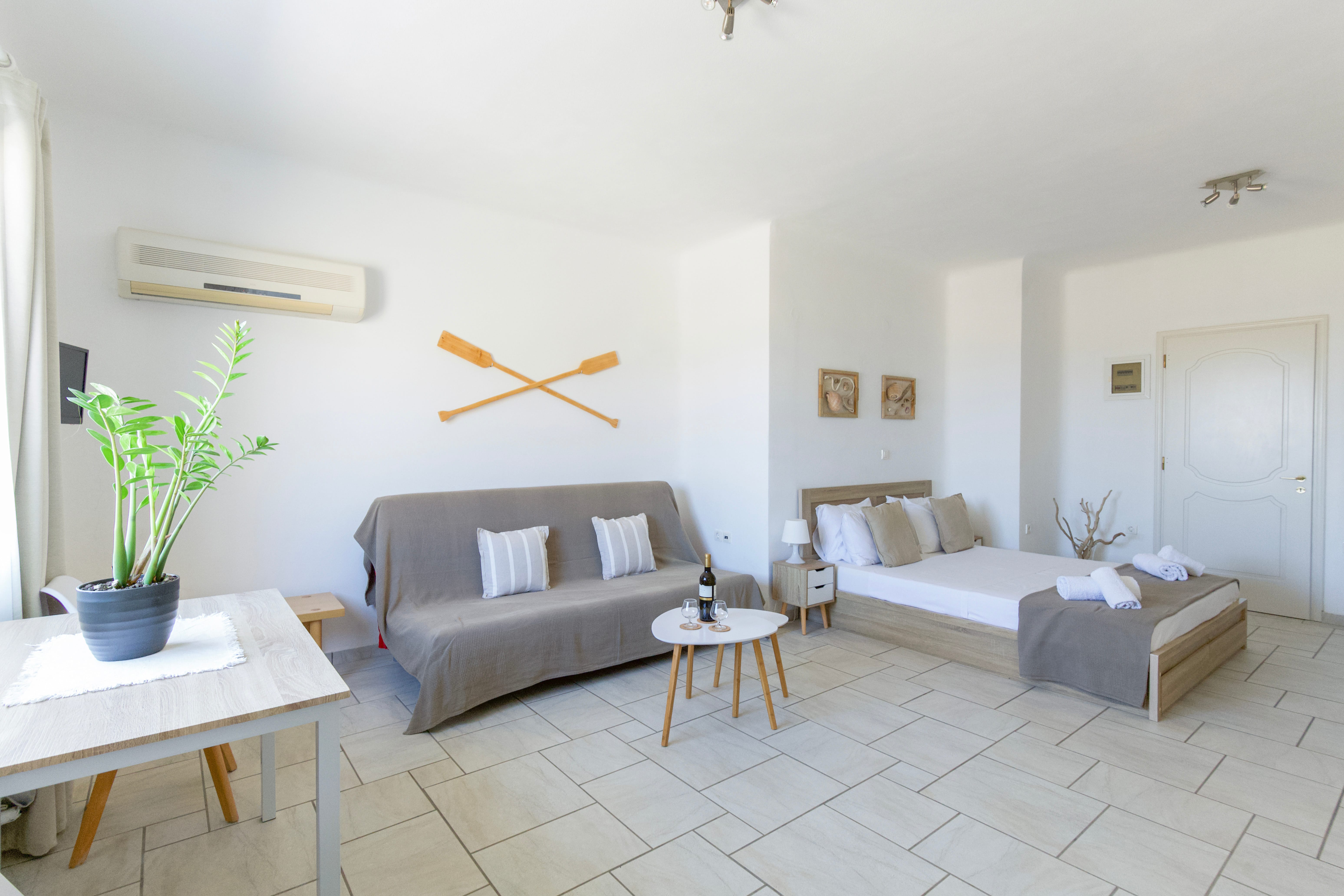 a living room with a couch and a table