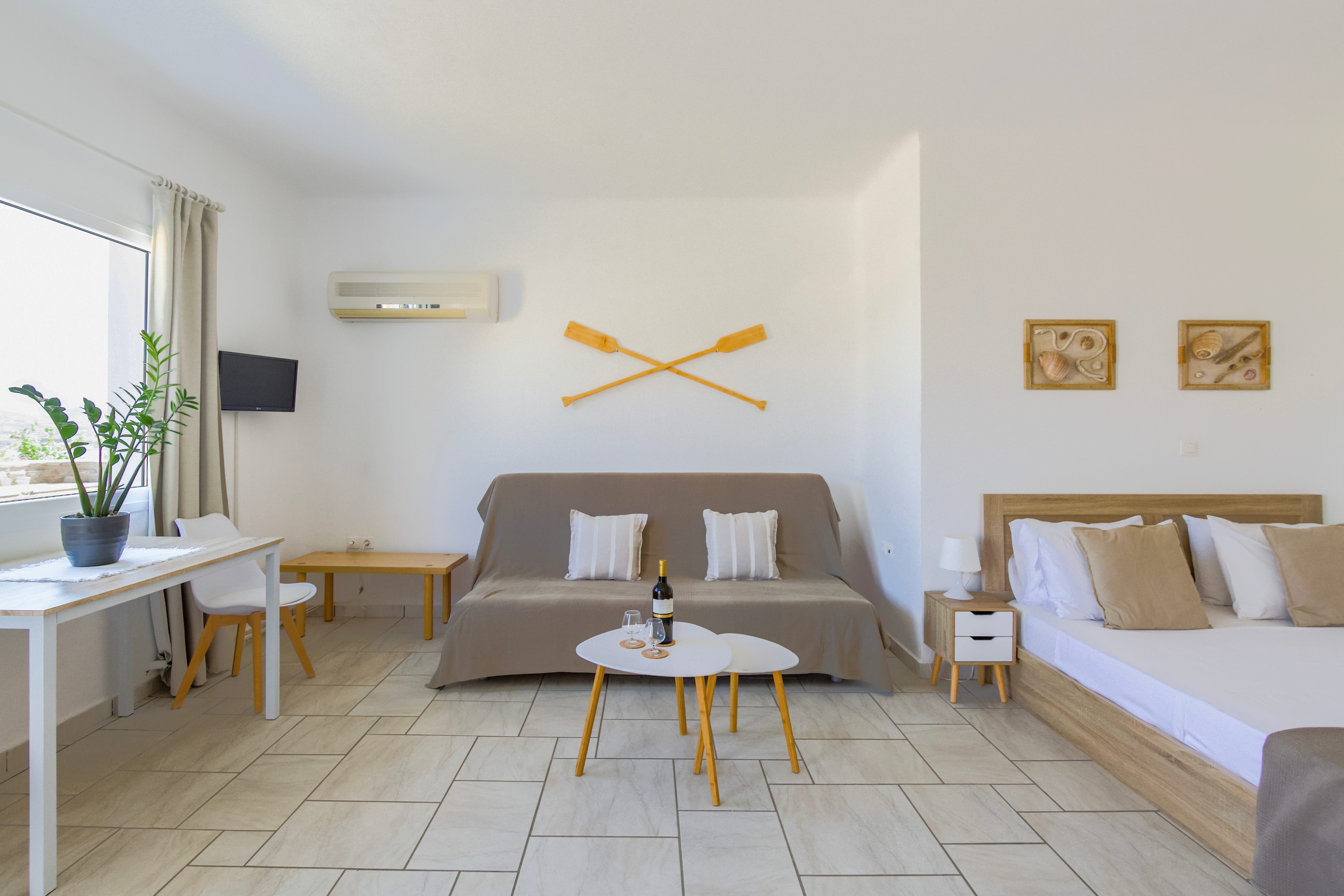 a room with a couch and a table