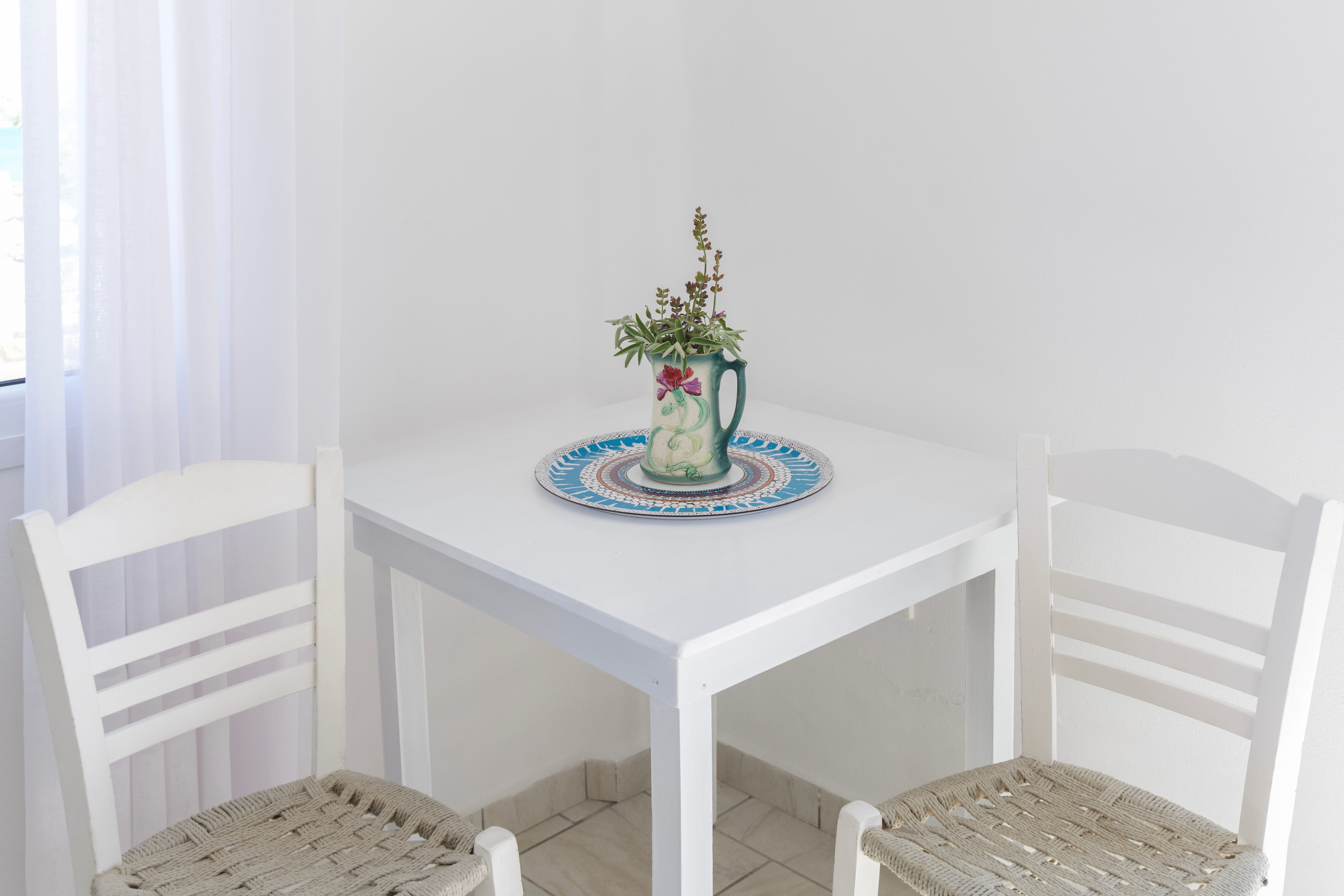 a table with a plant on it