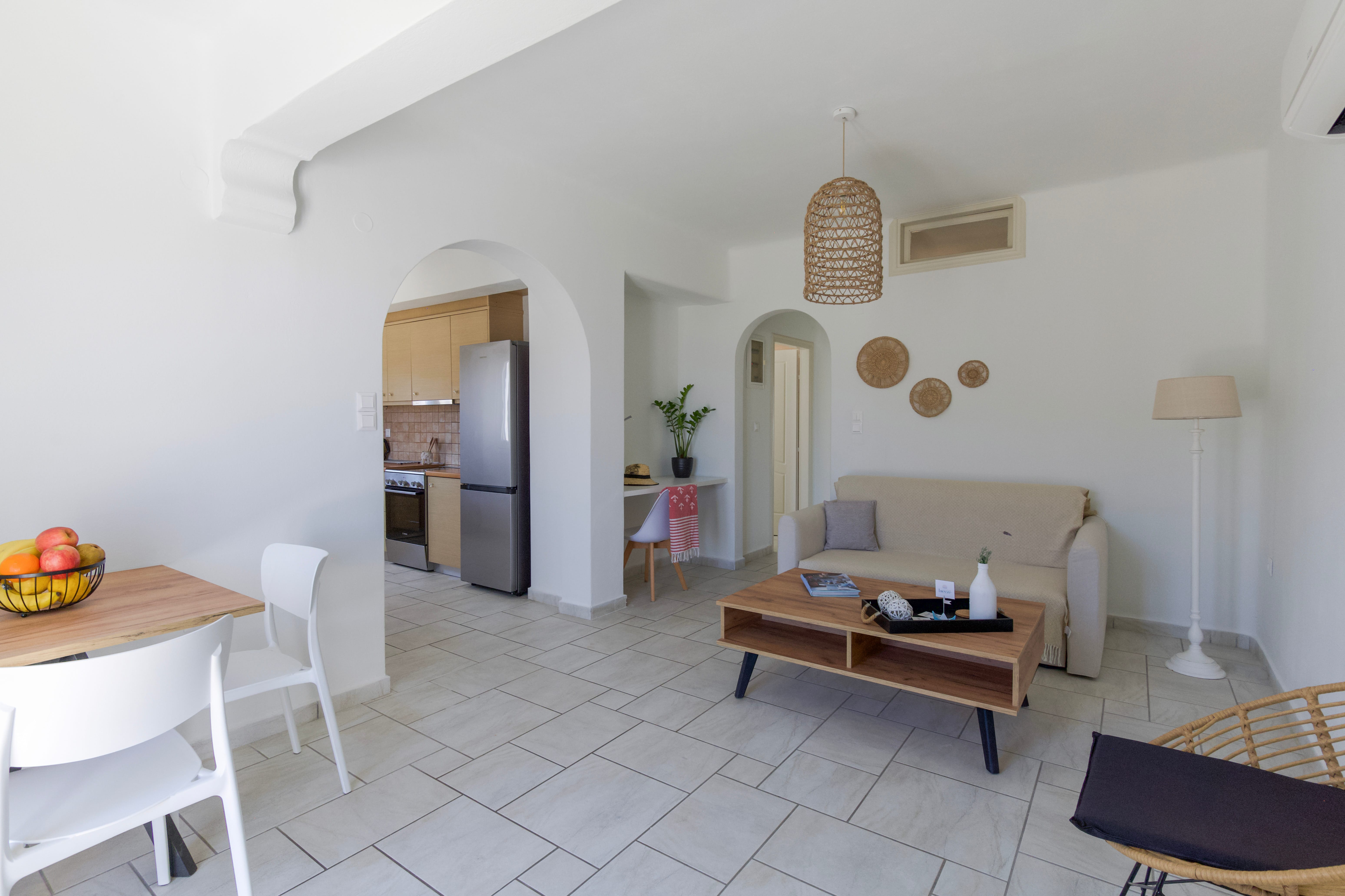 a living room with a couch and a table