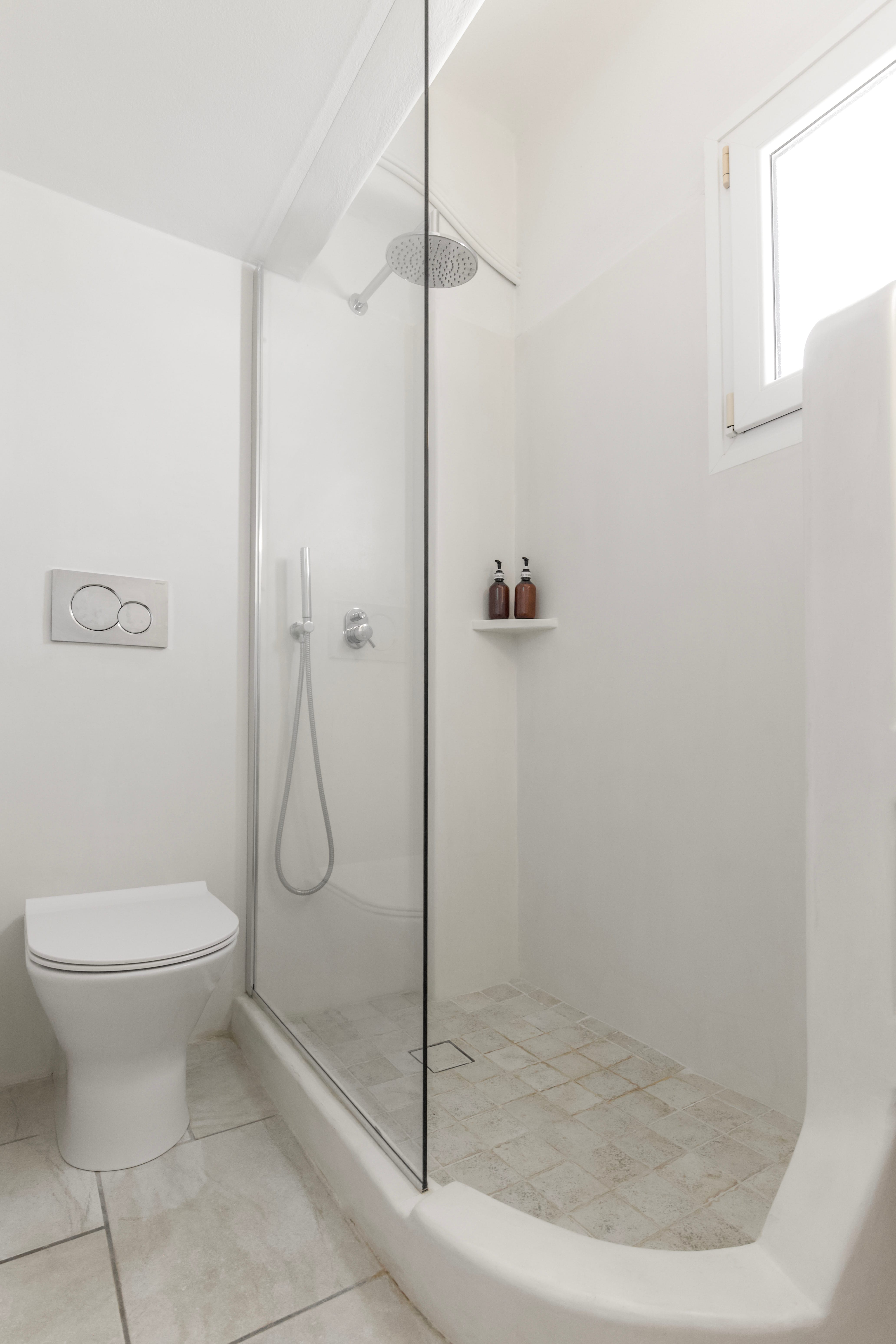 a shower unit in a bathroom