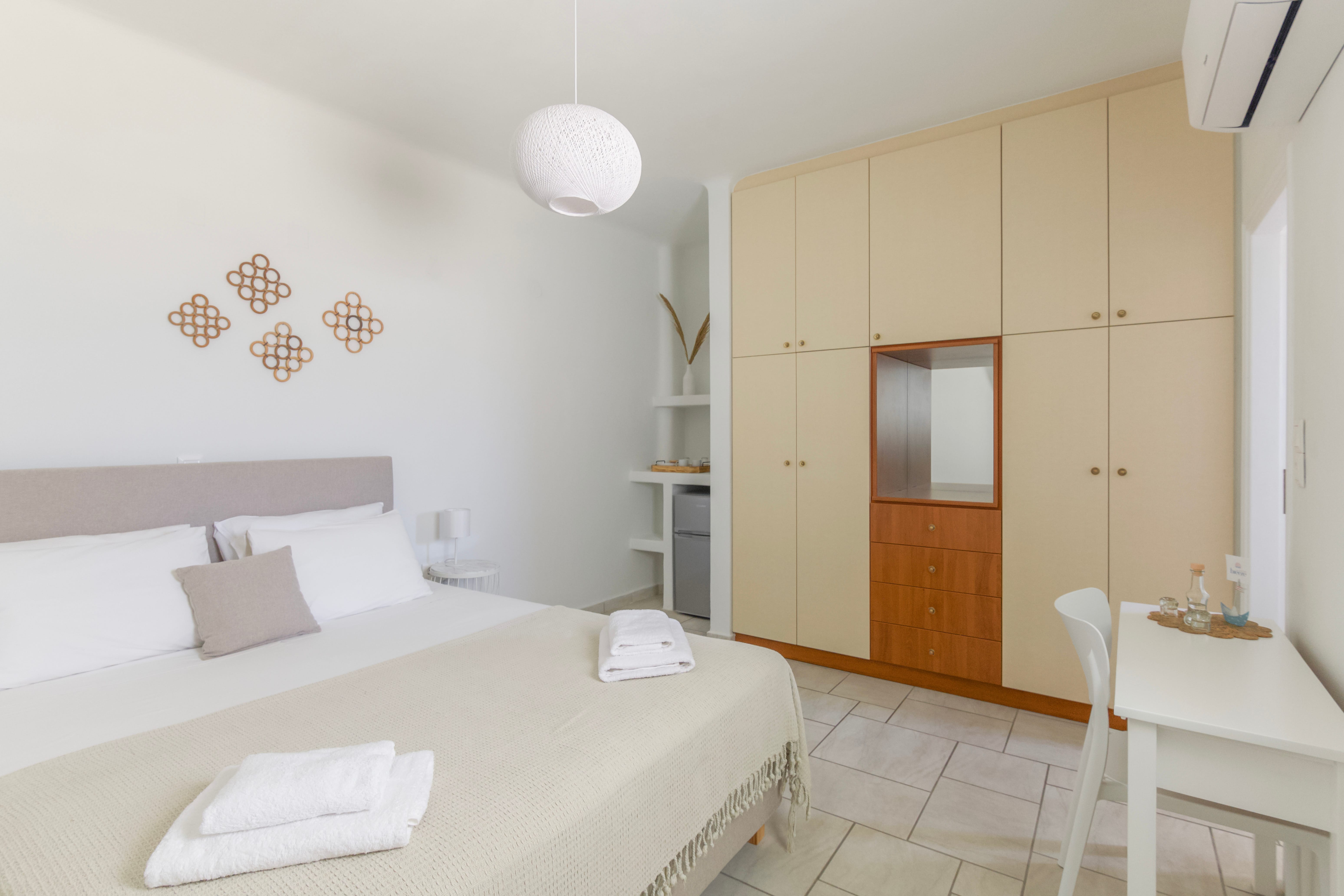 a room with a bed and a table