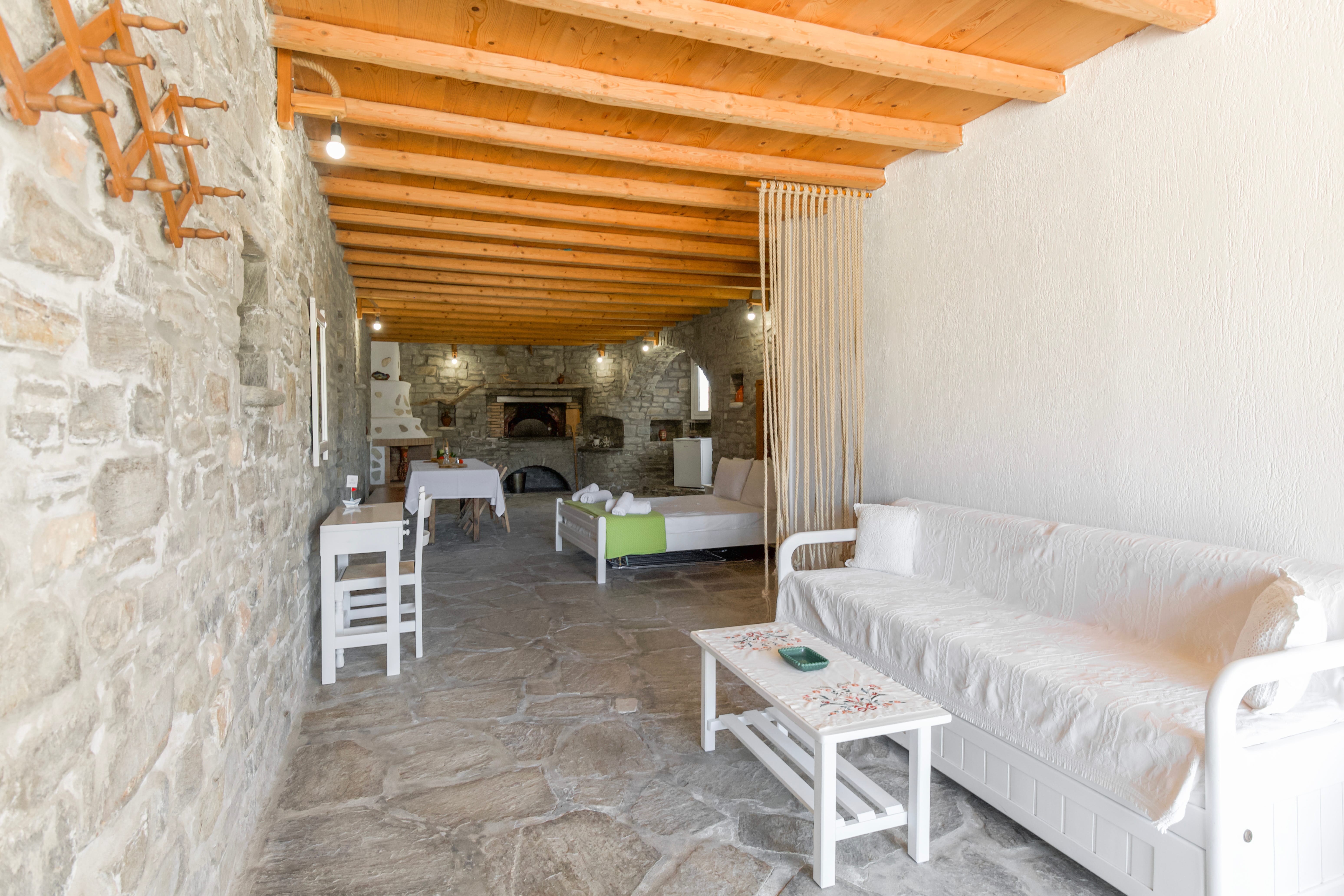 a room with a couch and a table