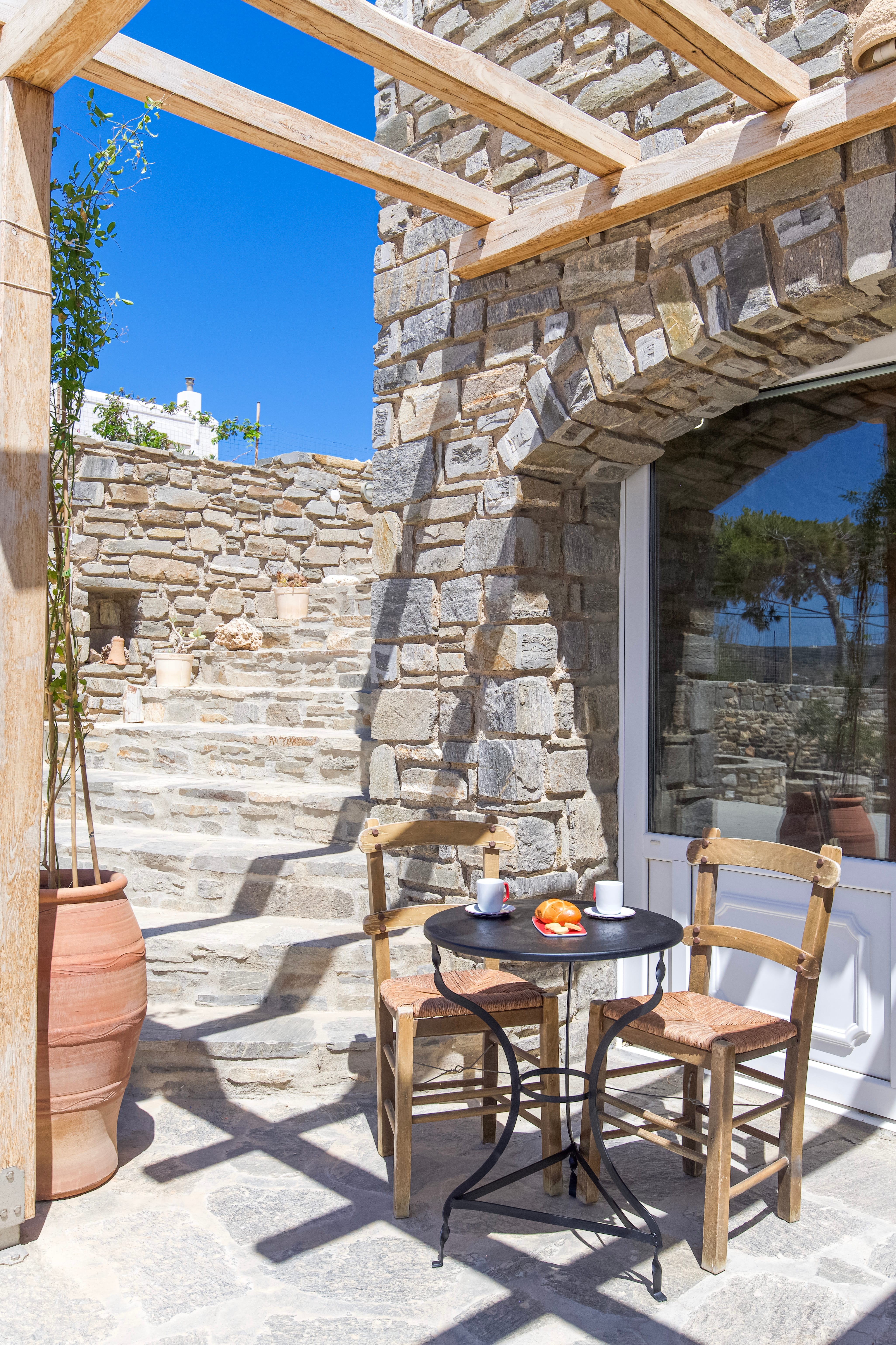 a table and chairs outside
