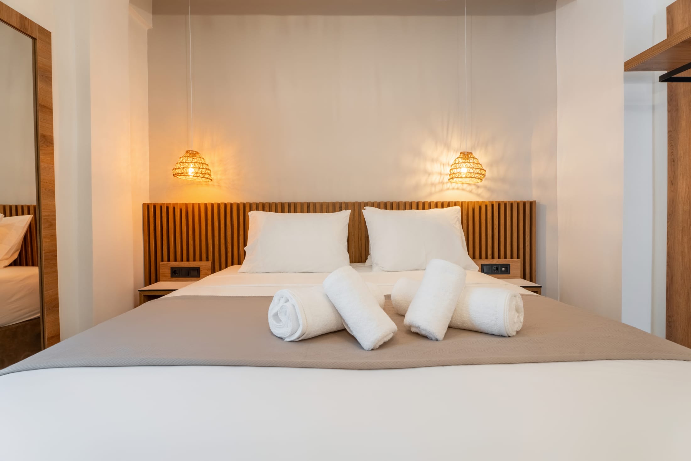 a bed with white pillows