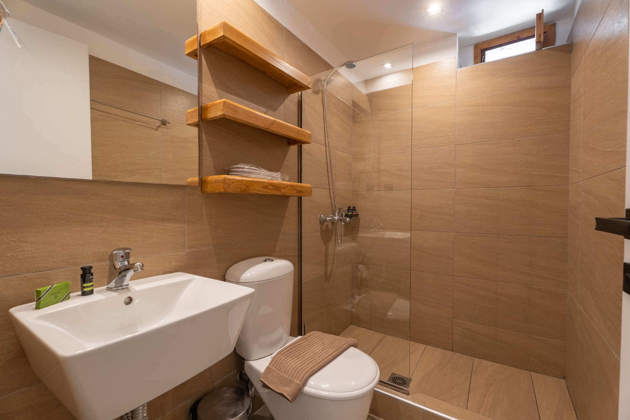 a bathroom with a sink toilet and a shower