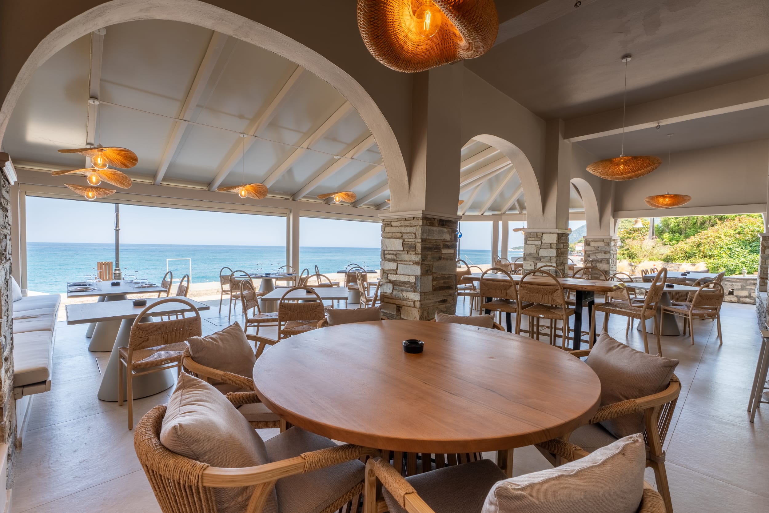 a room with tables and chairs