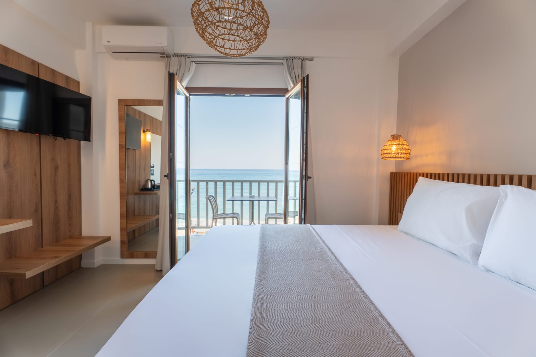 a bedroom with a large bed