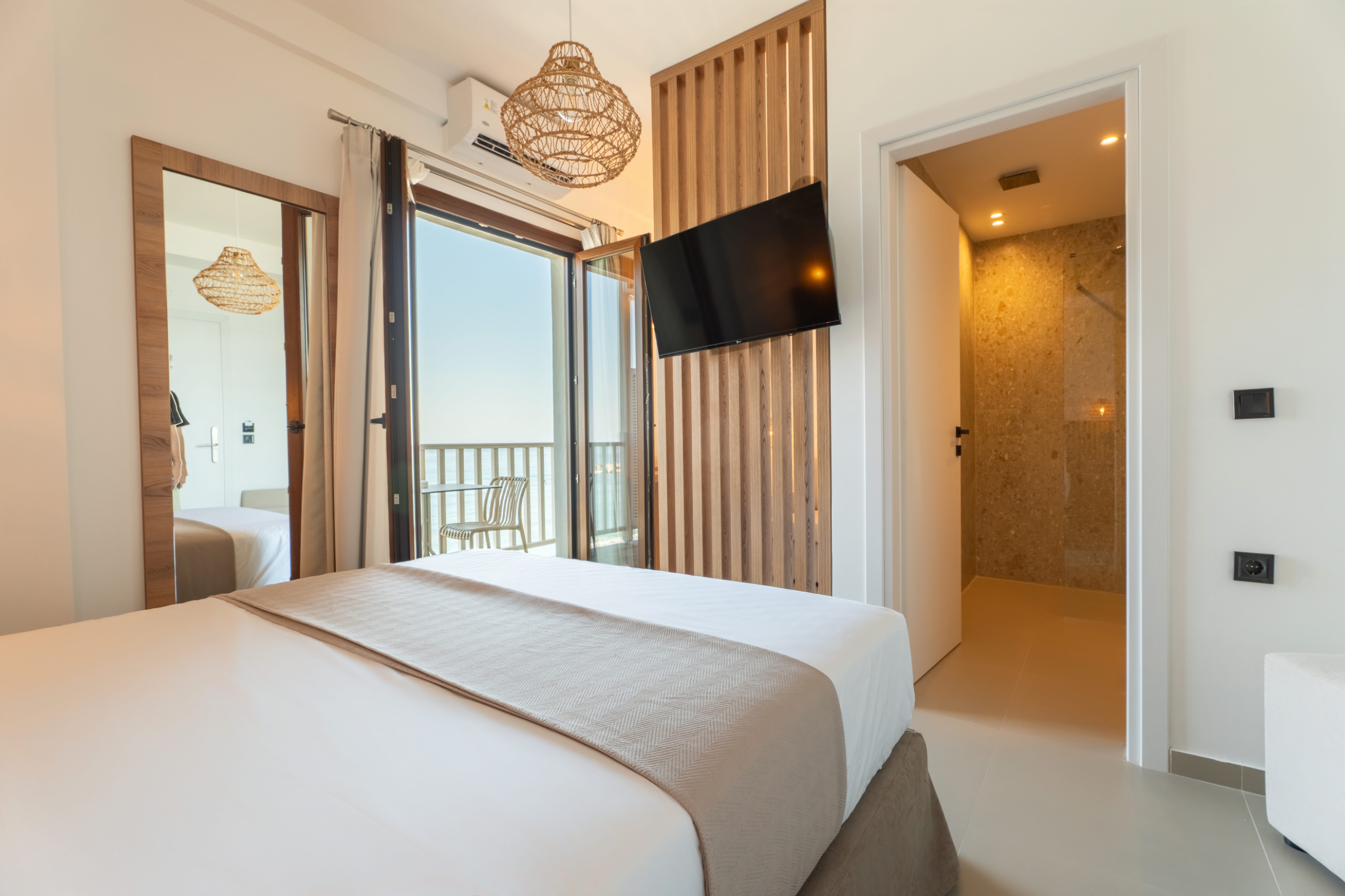 a bedroom with a large bed