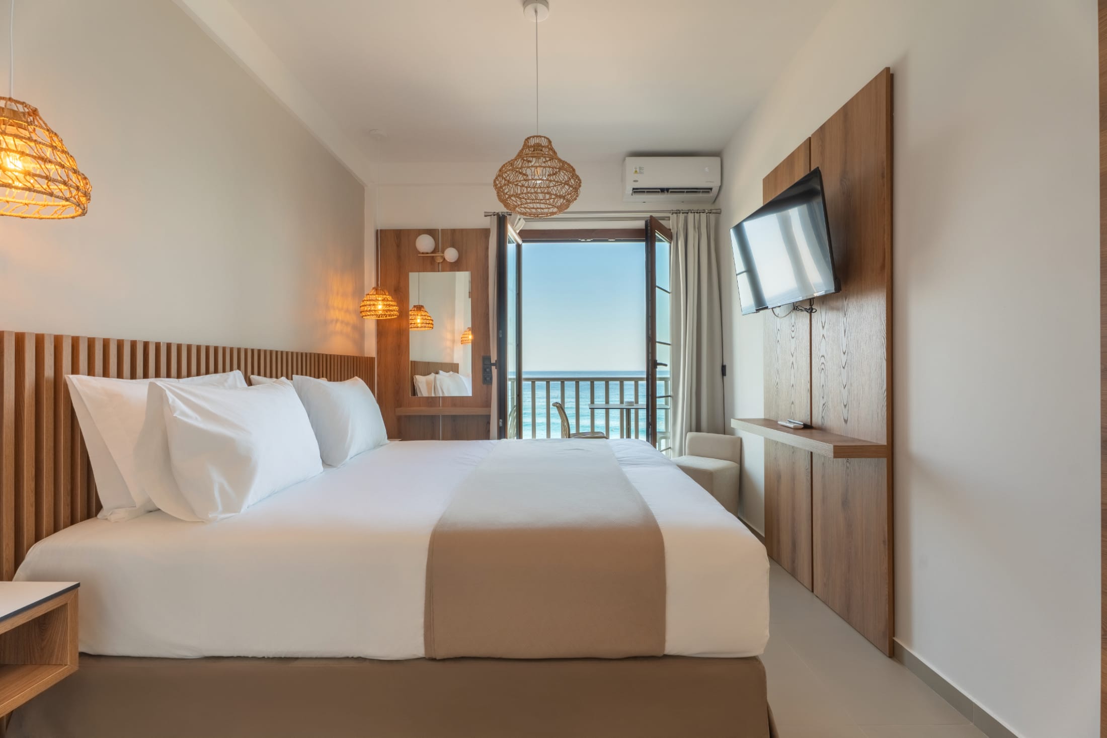 a bedroom with a large bed