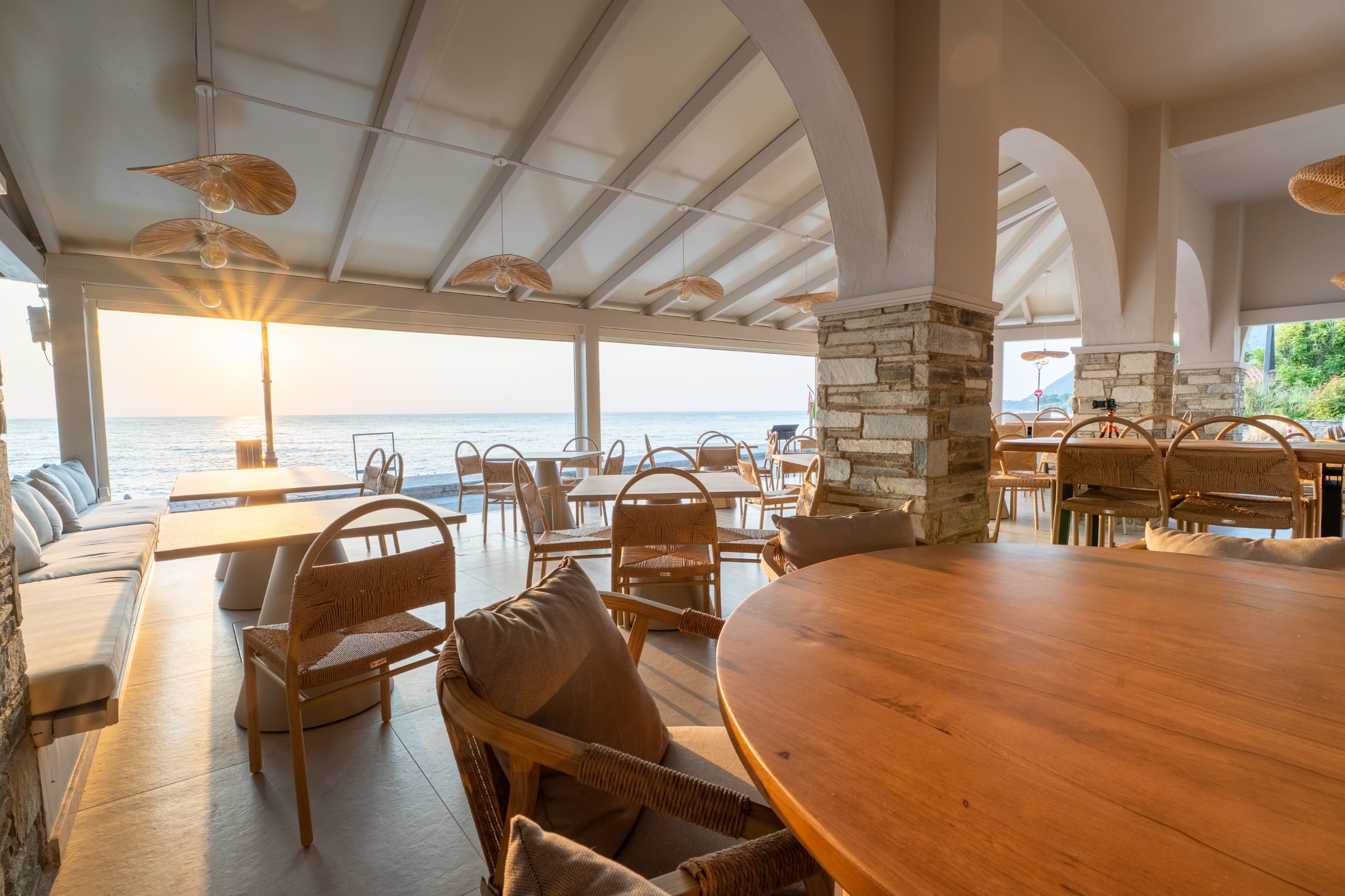 a room with tables and chairs