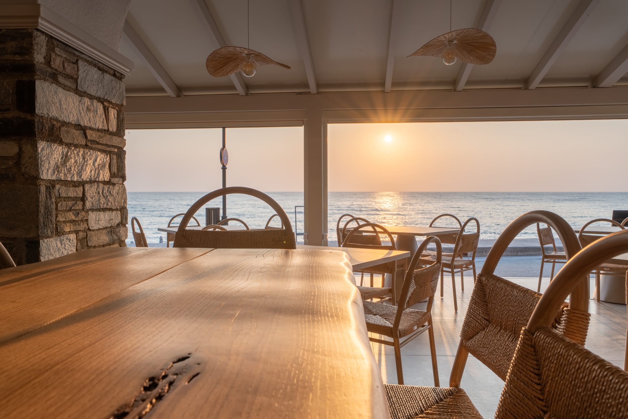 a table and chairs on a boat