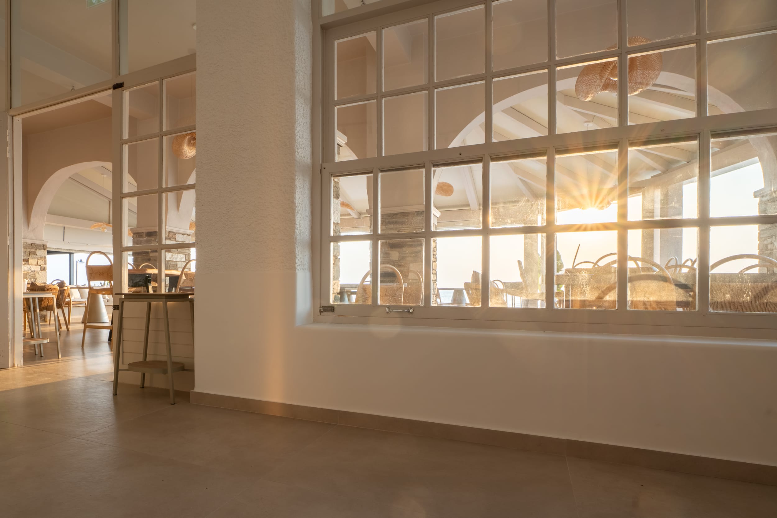 a room with a large window