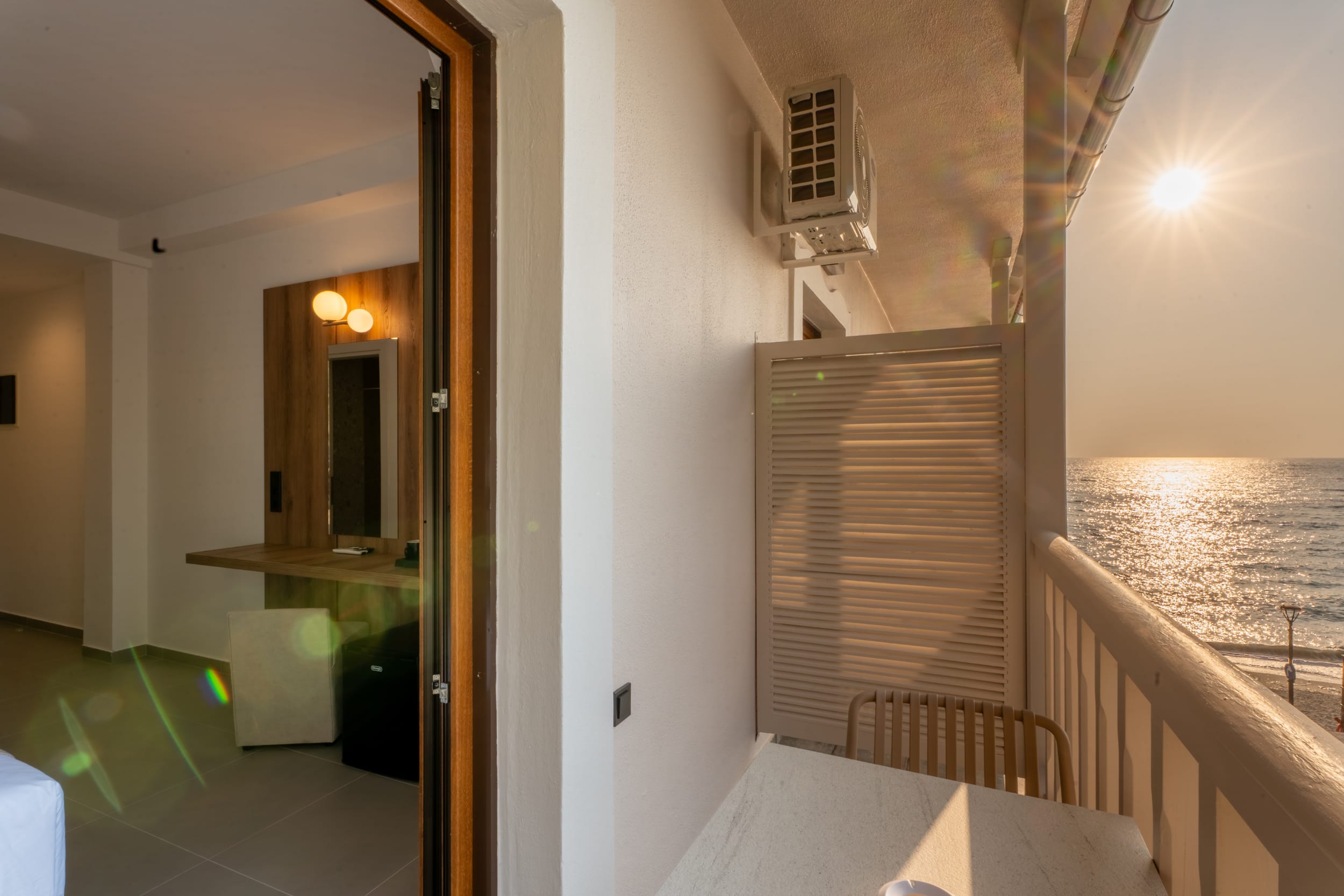 a room with a table and chairs