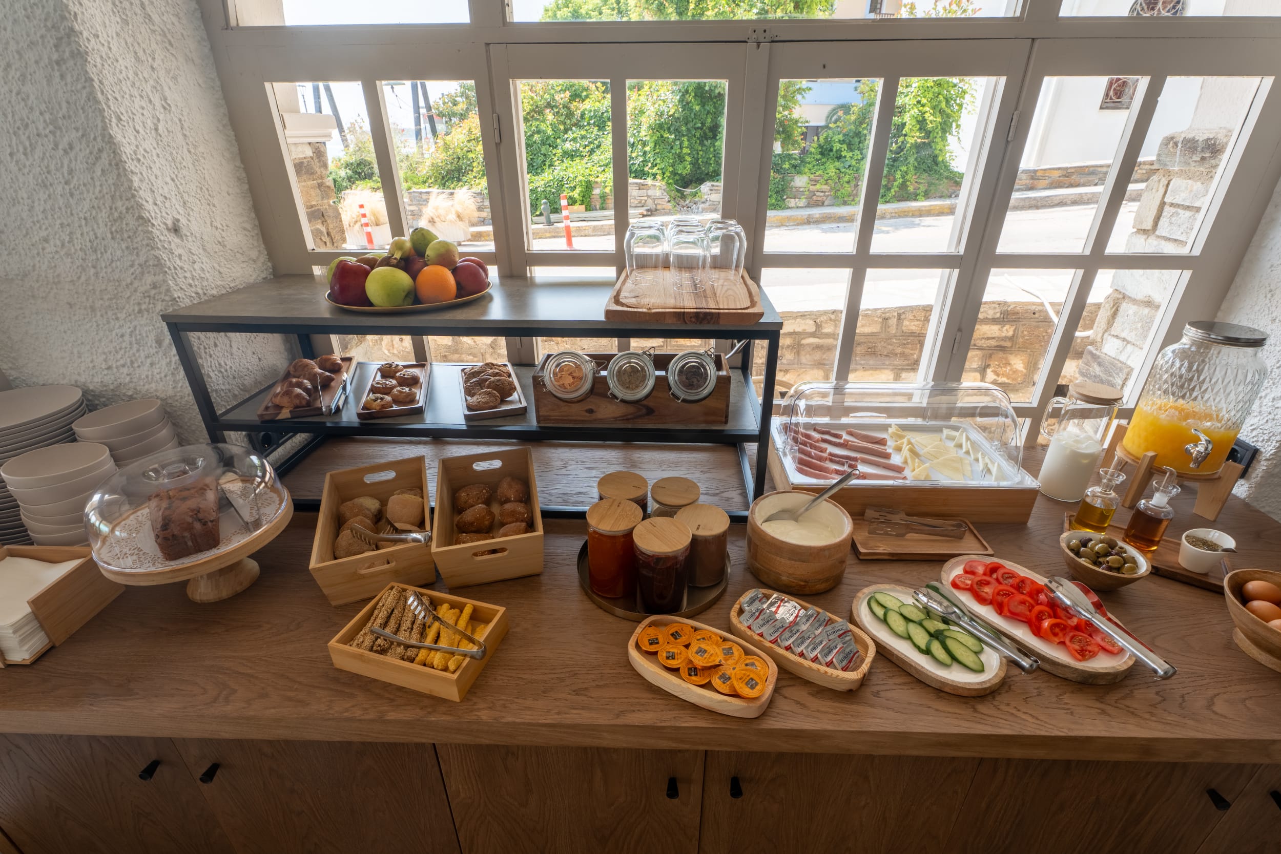a kitchen counter with food