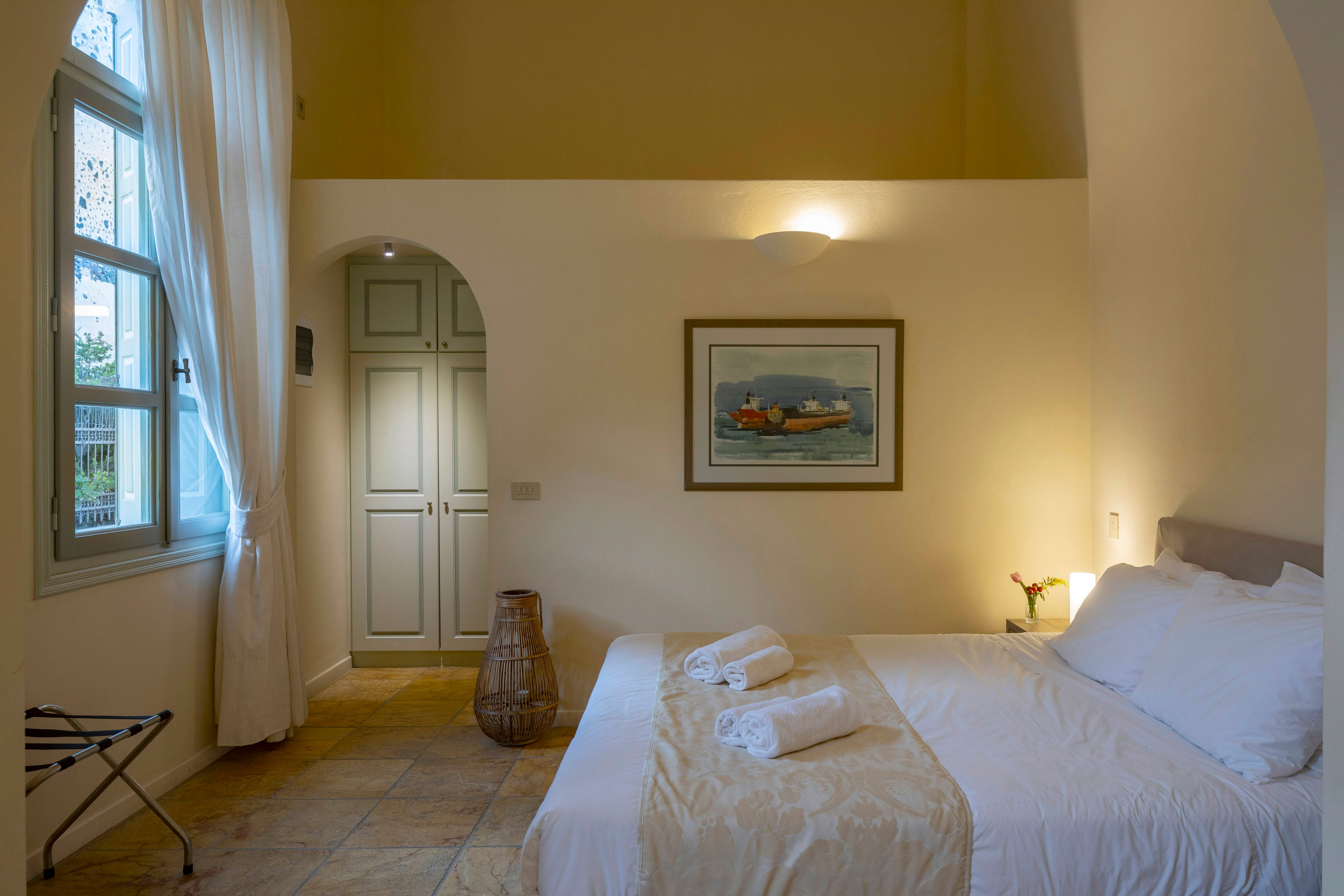a bedroom with two beds