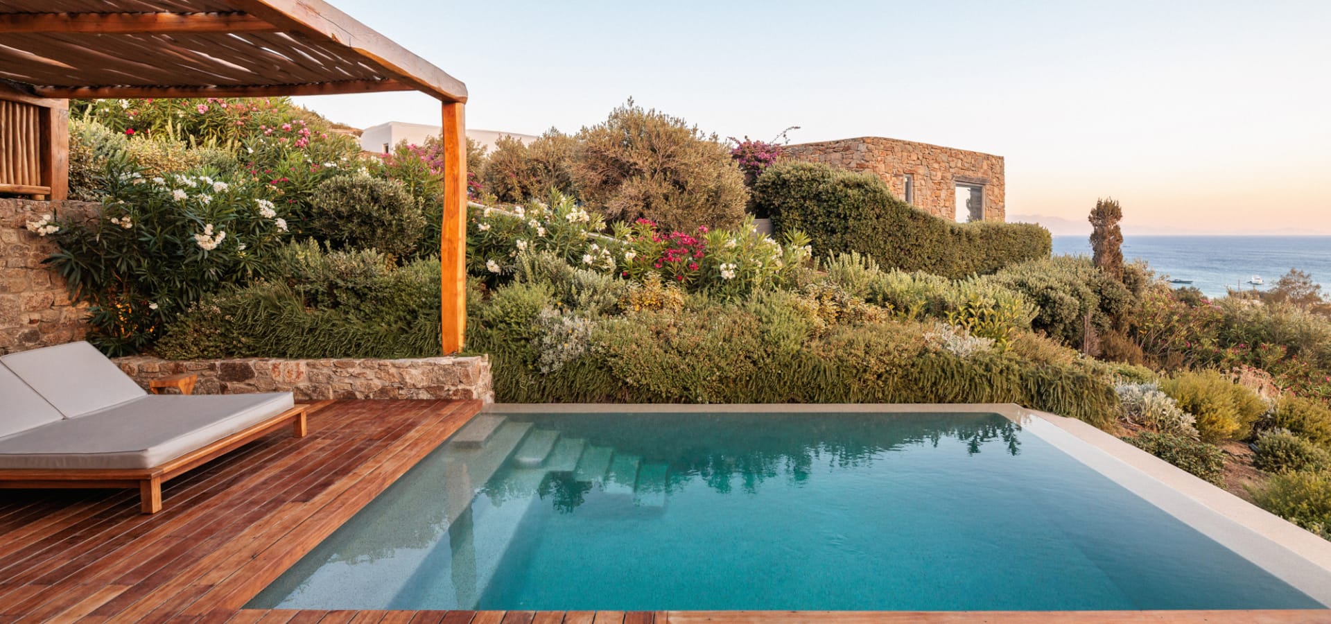 a pool on a deck